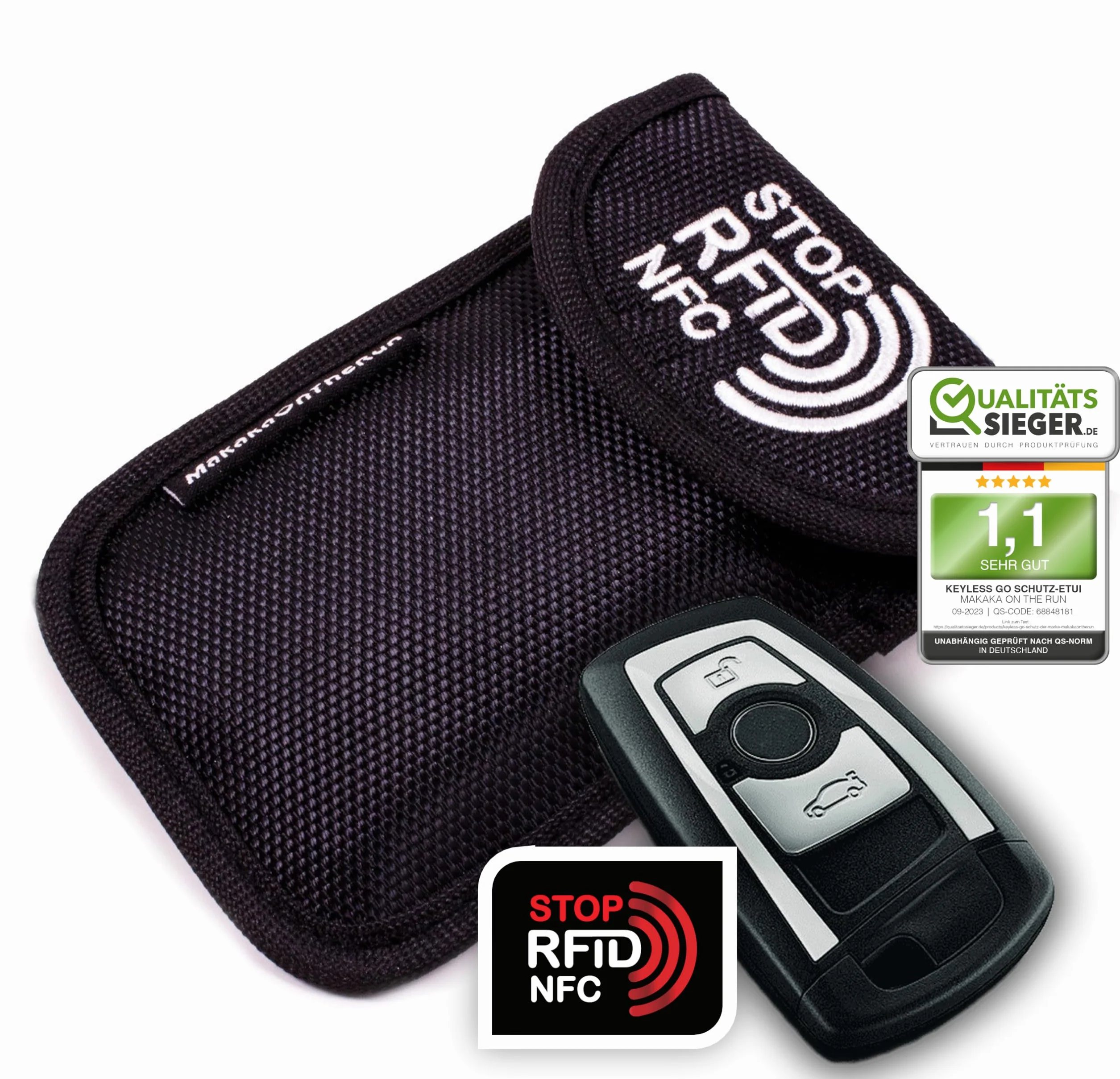 MakakaOnTheRun etui na kluczyki samochodowe – Keyless Go ochronne z 2 przegródkami chroniącymi RFID. Etui na kluczyki samochodowe do wszystkich pojazdów z UE, Azji i