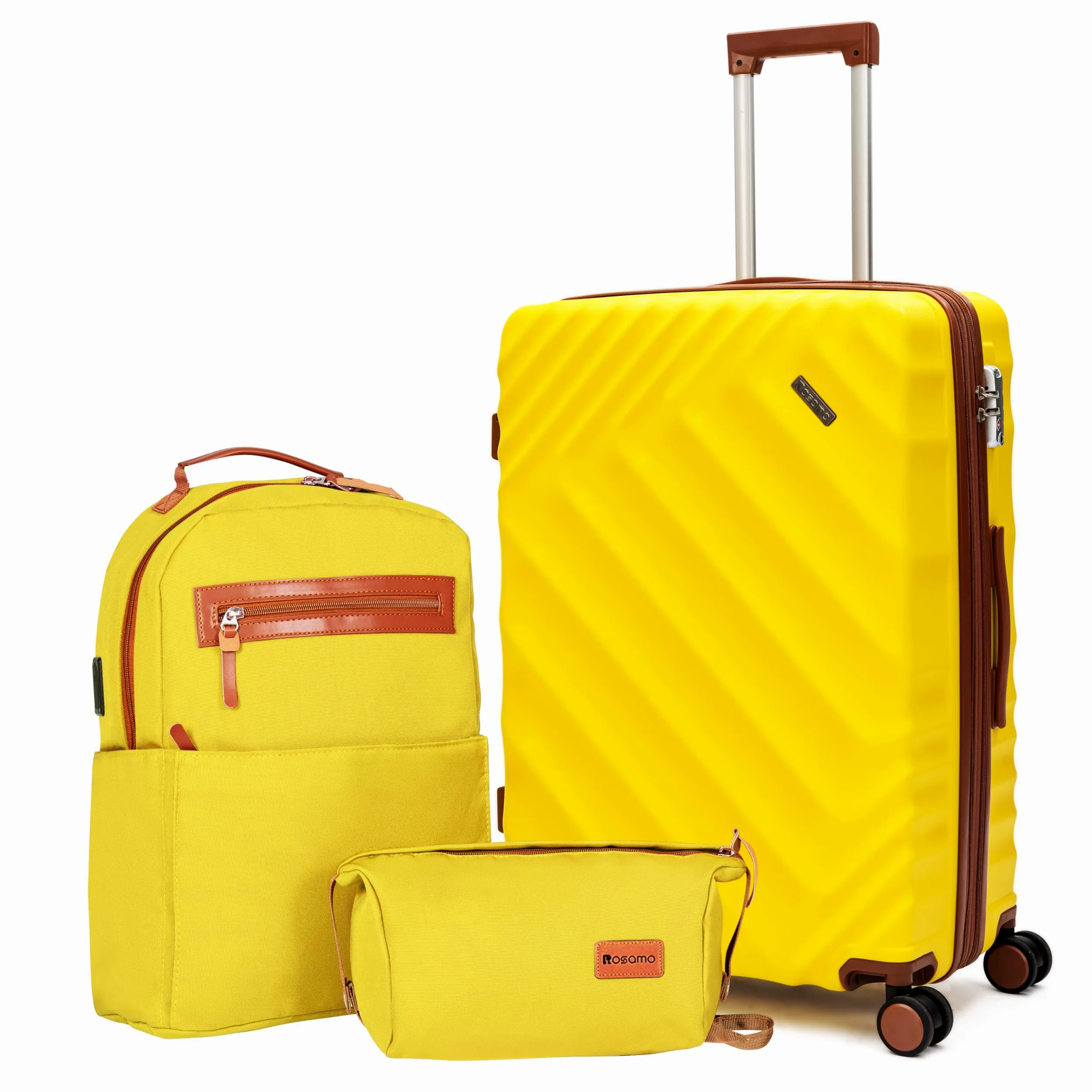 3-częściowy zestaw bagażowy, rozszerzalna walizka 22 x 14 x 9, zatwierdzona przez linie lotnicze, walizka z twardym etui ABS z kołami obrotowymi, zamek TSA, ŻÓŁTY, 3 Piece Sets(20/BP/TB), Centralny