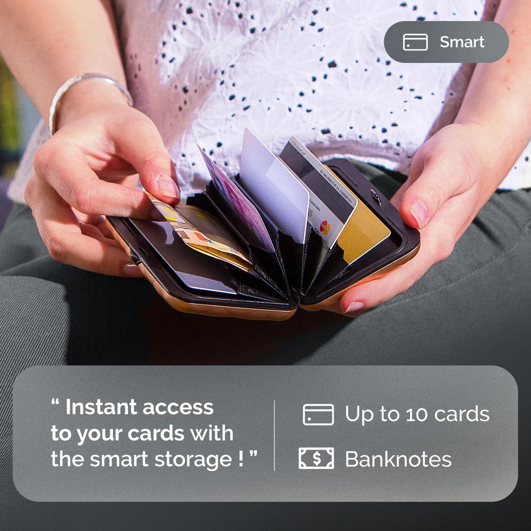 Ögon Inteligentne portfele - Aluminiowy portfel Quilted Button - Kobiety - Etui na karty blokujące RFID - Do 10 kart i banknotów (różowe złoto)