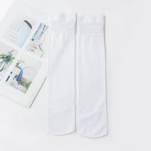 Damskie seksowne podkolanówki Pończochy siatkowe Białe kabaretki w stylu Czarne długie skarpetki (WH One Size) (Wh One Size)