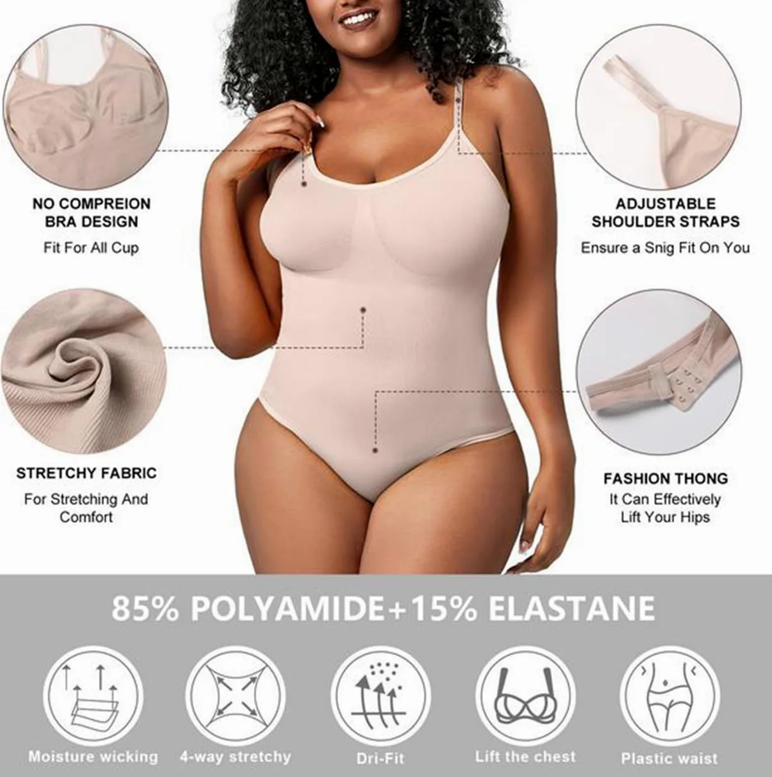 LYGXWJFC Body dla kobiet Bielizna modelująca brzuch Bezszwowe rzeźbienie Backless Stringi Body Tank Top