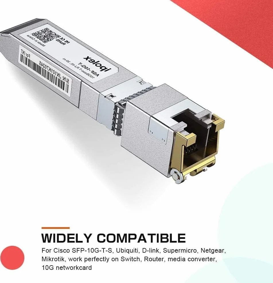 ipolex 10G RJ45 Copper SFP+ Transceiver, 10GBase-T 30 m Mini-Gbic moduł kompatybilny z Ubiquiti UniFi UF-RJ45-10G, Cisco SFP-10G-T-S, Mikrotik S+RJ10, Netgear itp. 1 opakowanie