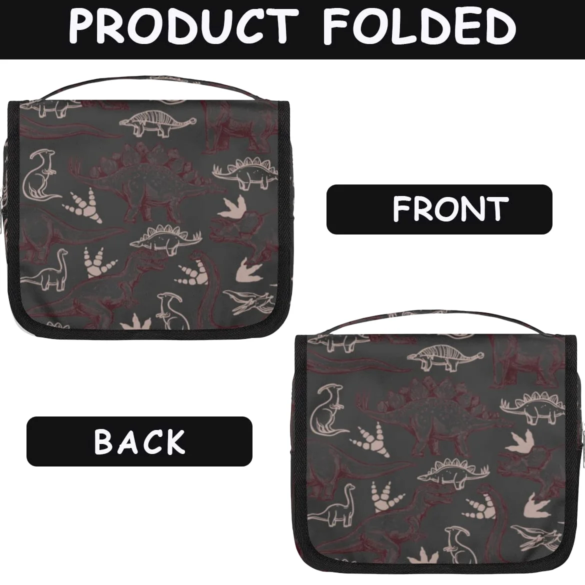 Podróżna kosmetyczka z dinozaurem nadruki dinozaur torebka na pranie torebka unisex wiszące przybory toaletowe kosmetyczny organizer do makijażu, wielobarwny, Jeden rozmiar