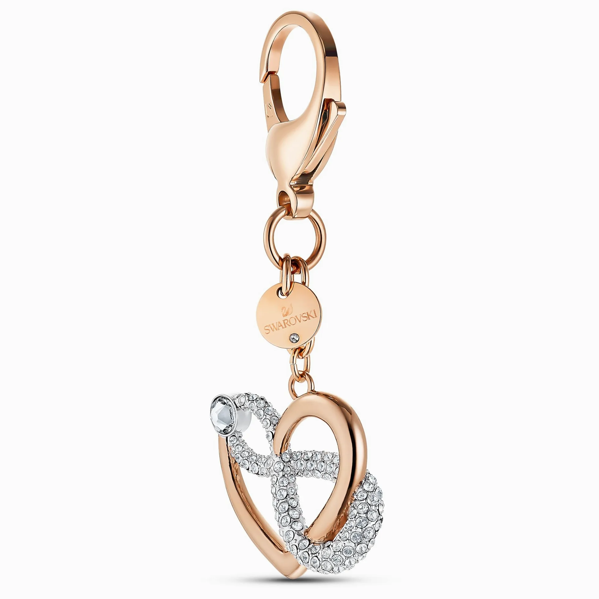 Swarovski Infinite Handtaschen-Charm Unendlichzeichen und Herz aus Kristalle, Metallmix, Farbe: Weiß, Größe: 10 x 3.5 x 1 cm, 5530885