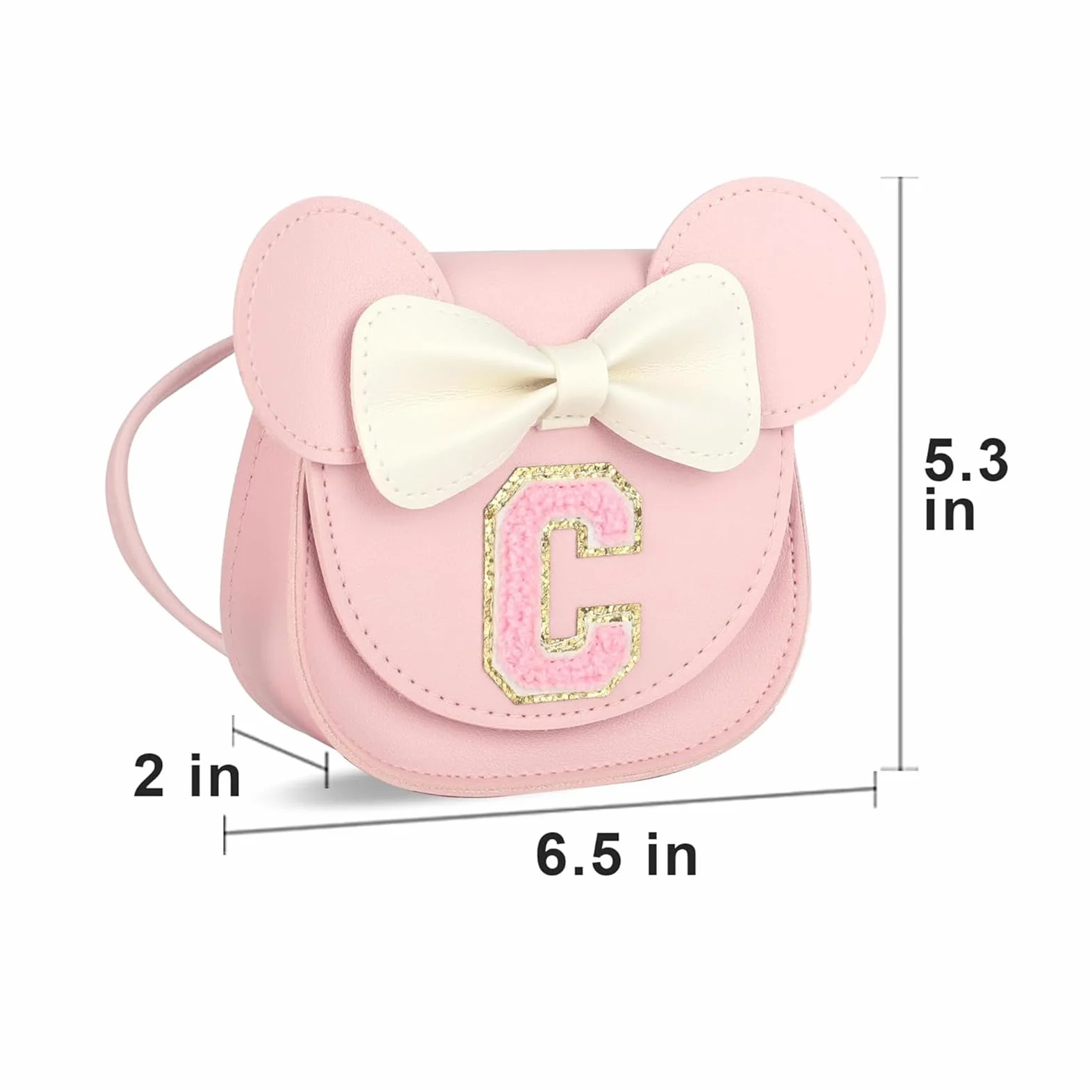 Little Mouse Ear Bow Crossbody Purse, PU mini torebka na ramię dla dzieci 2-8 lat