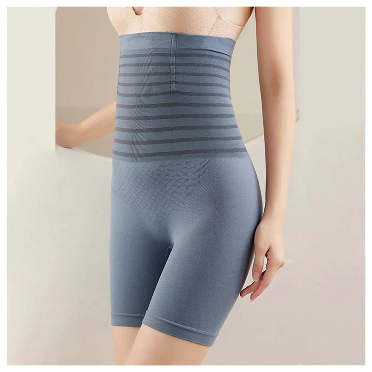 Majtki z wysokim stanem z płaskim brzuchem plus size damskie bezszwowe szorty modelujące sylwetkę (niebieski, biały, średni kod)