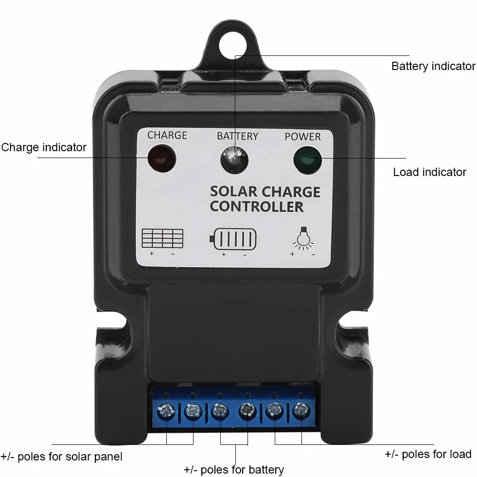 Zerodis Kontroler Ładowania Słonecznego PWM Inteligentny Regulator Ładowania Energii Słonecznej 10A 6V/12V DHS-5S6V Czarny