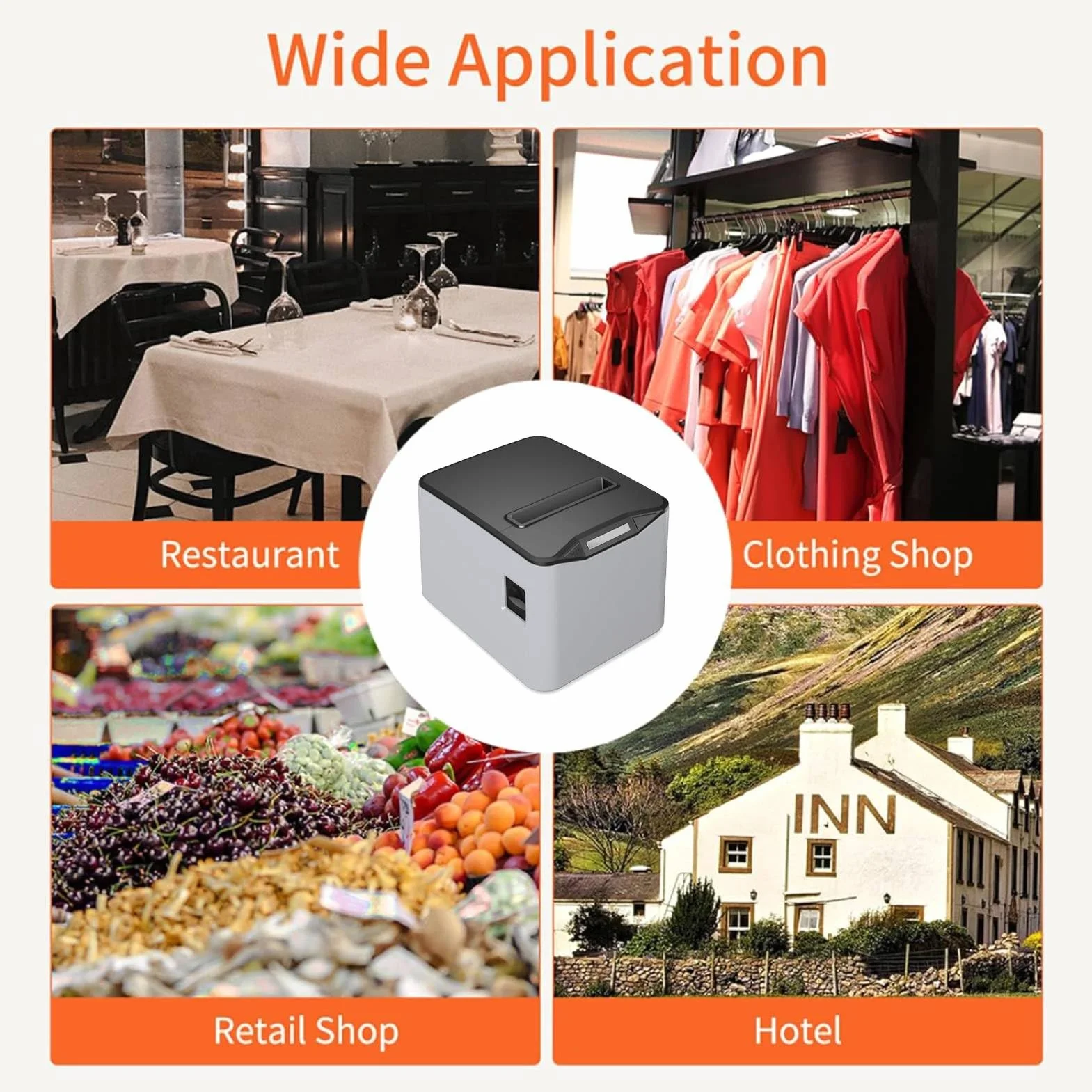 Bisofice Drukarka termiczna do paragonów 80 mm z ESC/POS, drukarka kasowa, obsługuje automatyczne cięcie (220 mm/s, port USB + port szeregowy Ethernet) (POS-8370)