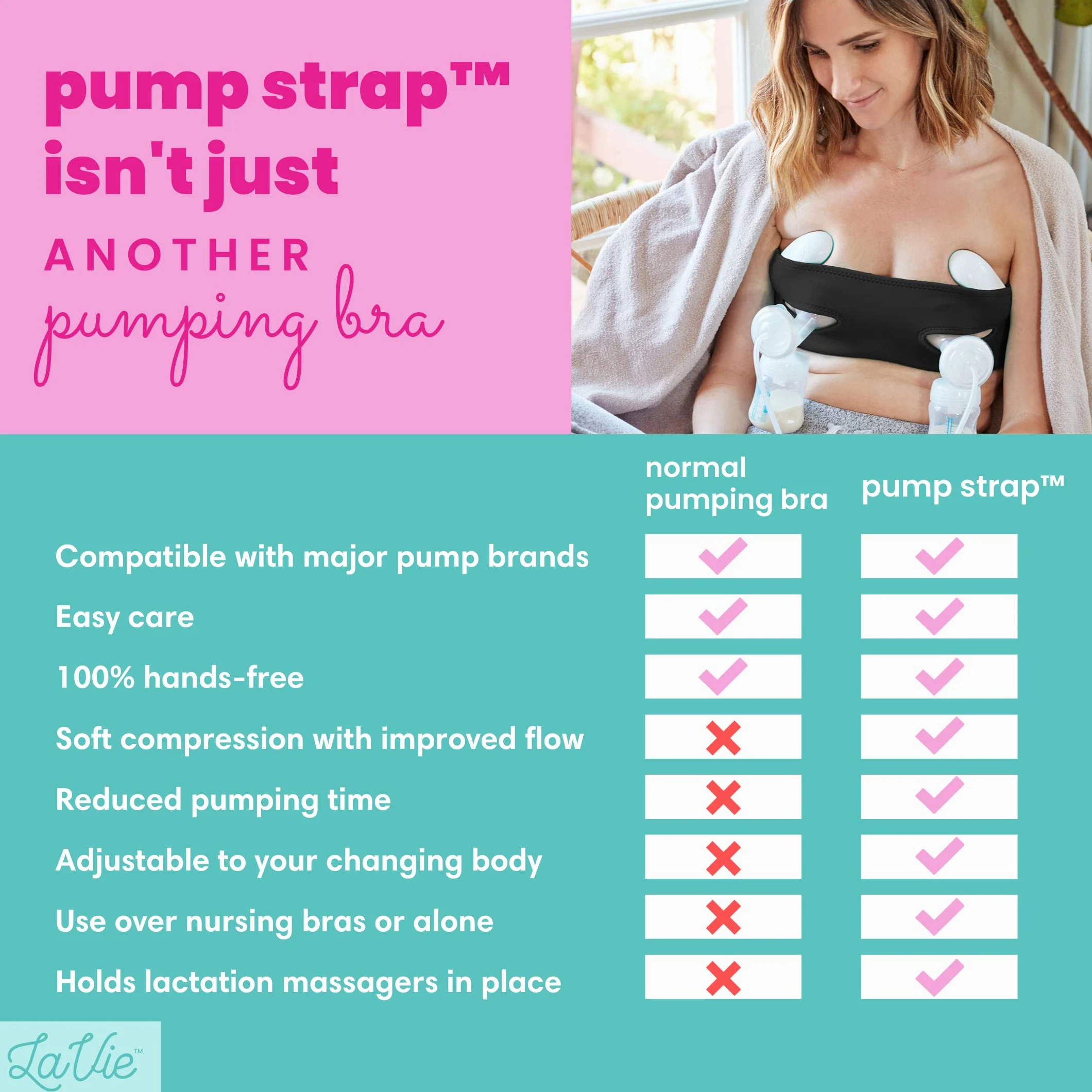 LaVie Stanik Kobiety Pump Strap Hands Free Pumping Bra | Strapless, Wireless, Adjustable | Maternity Bra For Multitasking And Compression