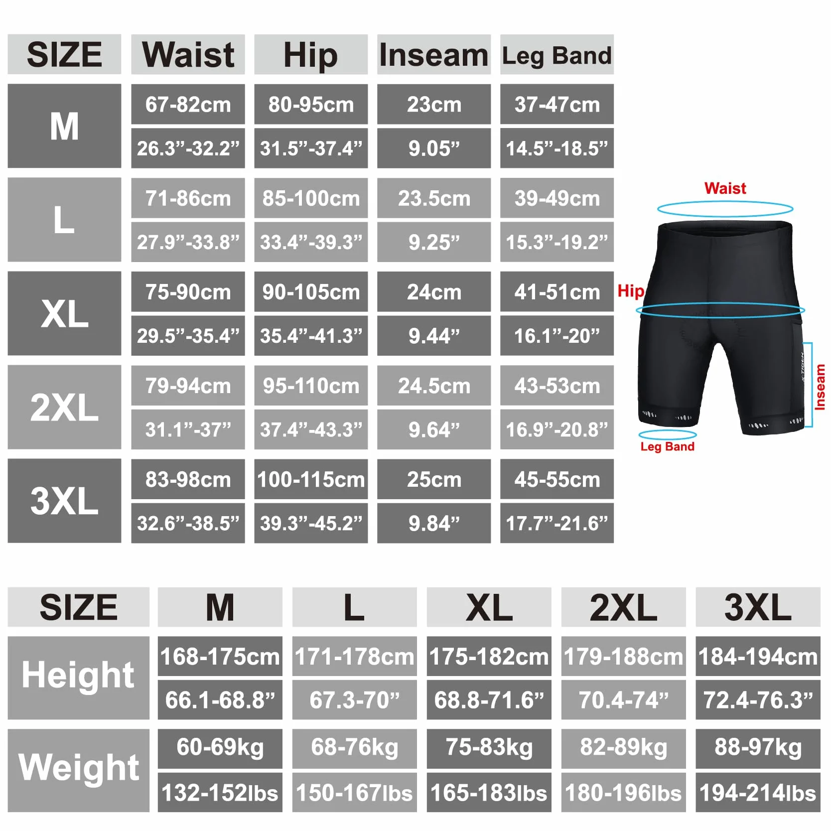 X-TIGER Męskie spodnie rowerowe z wyściółką 5D, spodnie rowerowe, oddychające, szybkoschnące, z 3 kieszeniami, 801 czarny, 3XL