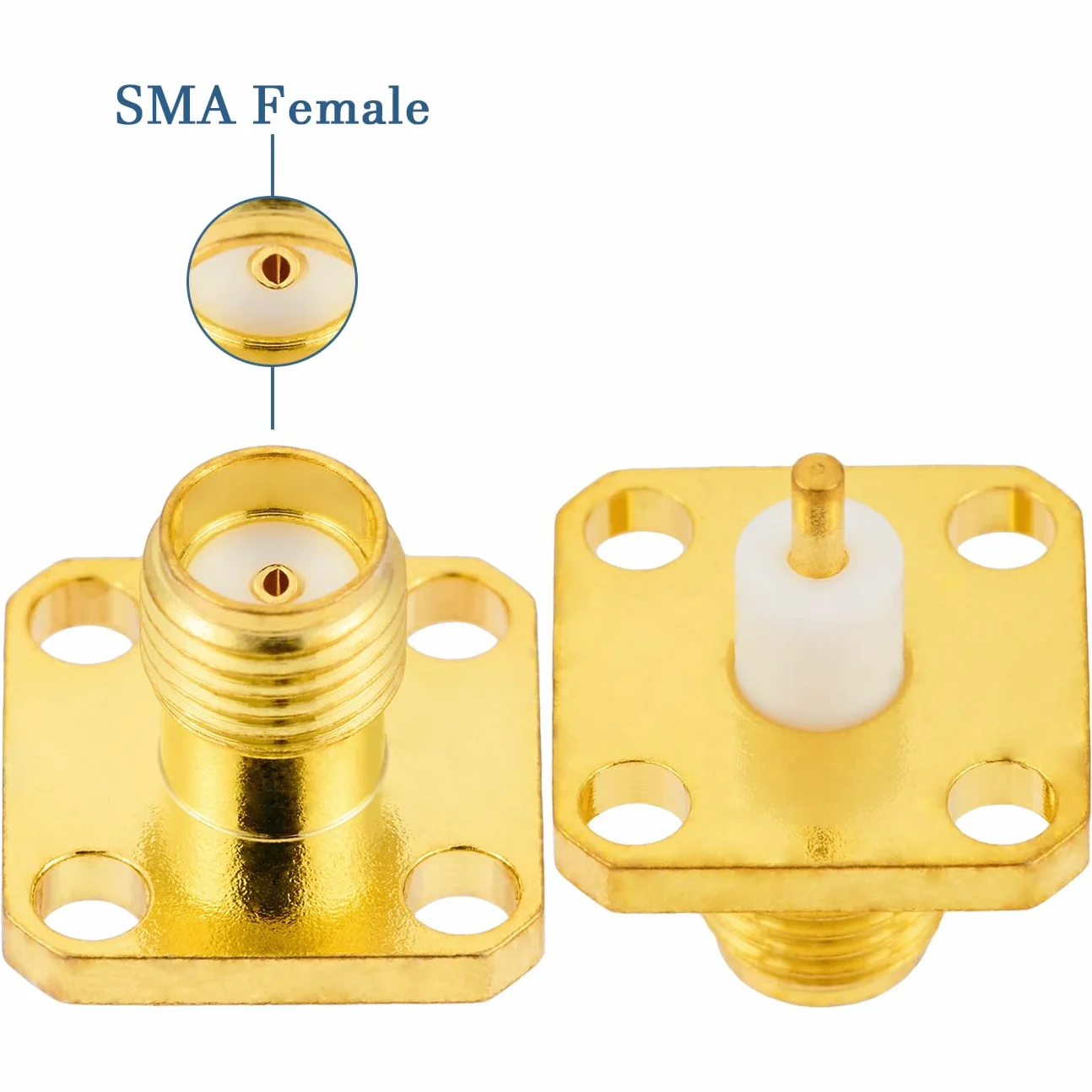 Vecys 2 Stuks SMA Żeński Panel Podwozia RF Adapter Koncentryczny 50 Ohm SMA Żeński 4 Otworowa Złącze do Montażu Panelowego do Anteny Radiowej Kabel Koncentryczny