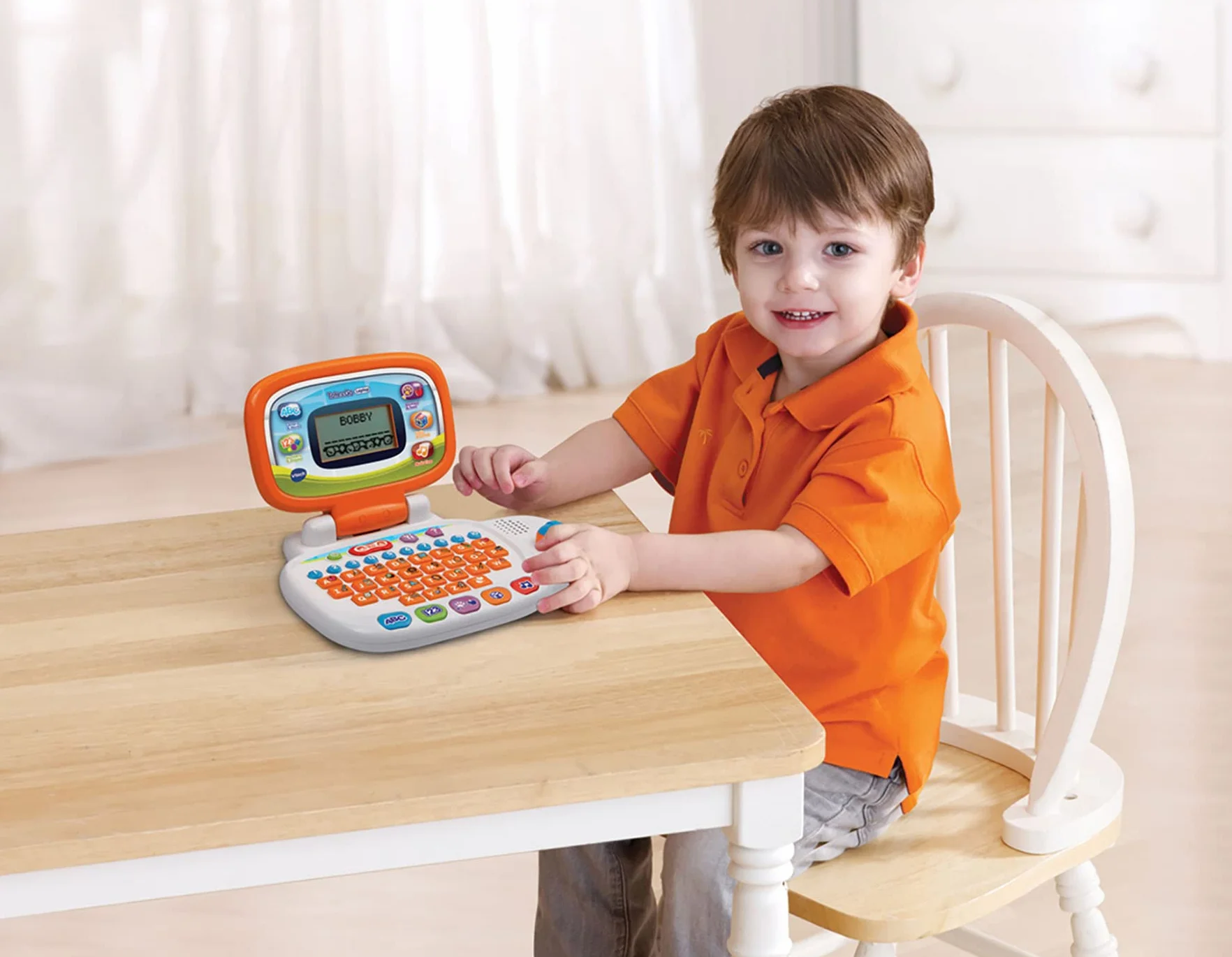 VTech 155403 Przedszkole laptop interaktywny edukacyjna zabawka komputerowa dla dzieci z 30 aktywnościami odpowiednia dla dzieci 3, 4, 5+ lat chłopców i dziewcząt, biały/pomarańczowy
