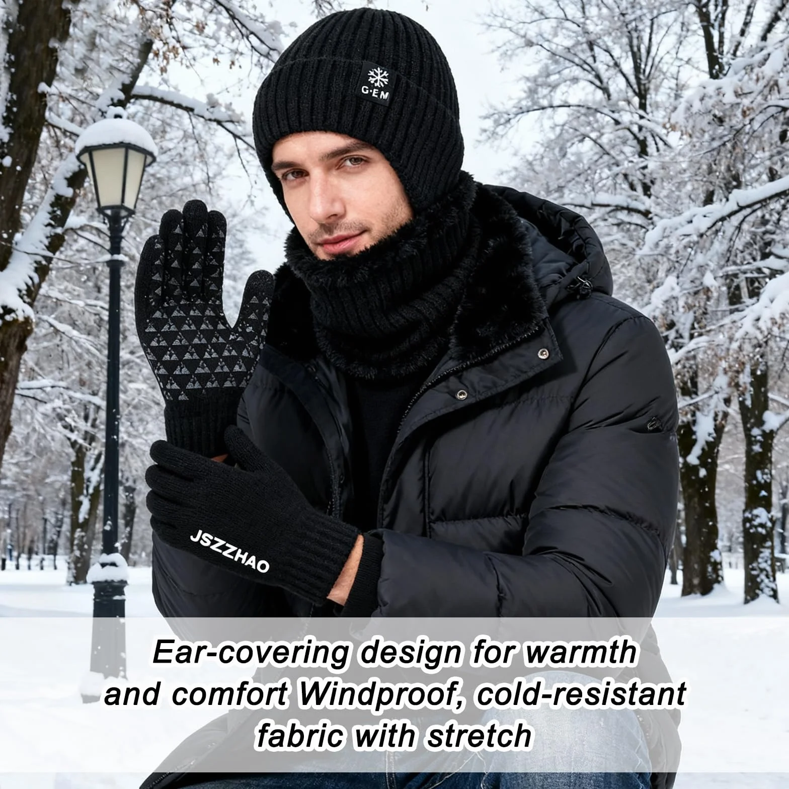 Zestaw rękawic z kapeluszem i szalikiem dla kobiet mężczyzn, unisex czapka ocieplacz na szyję zimowe rękawiczki do ekranu dotykowego Beanie ocieplacz na szyję rękawiczki termiczne czapka z