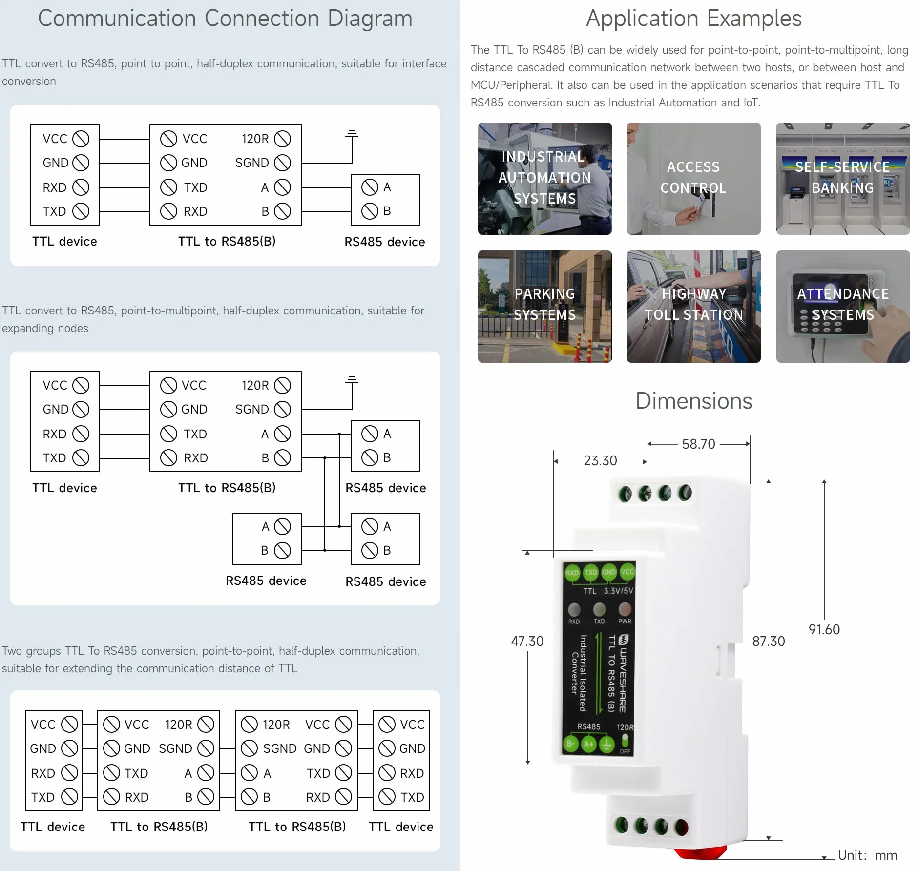 Waveshare Rail-mount TTL To RS485 Galvanic Isolated Converter 600W Lightningproof & Anti-Surge Multi-Isolation Protectio Longer Transmission Distance