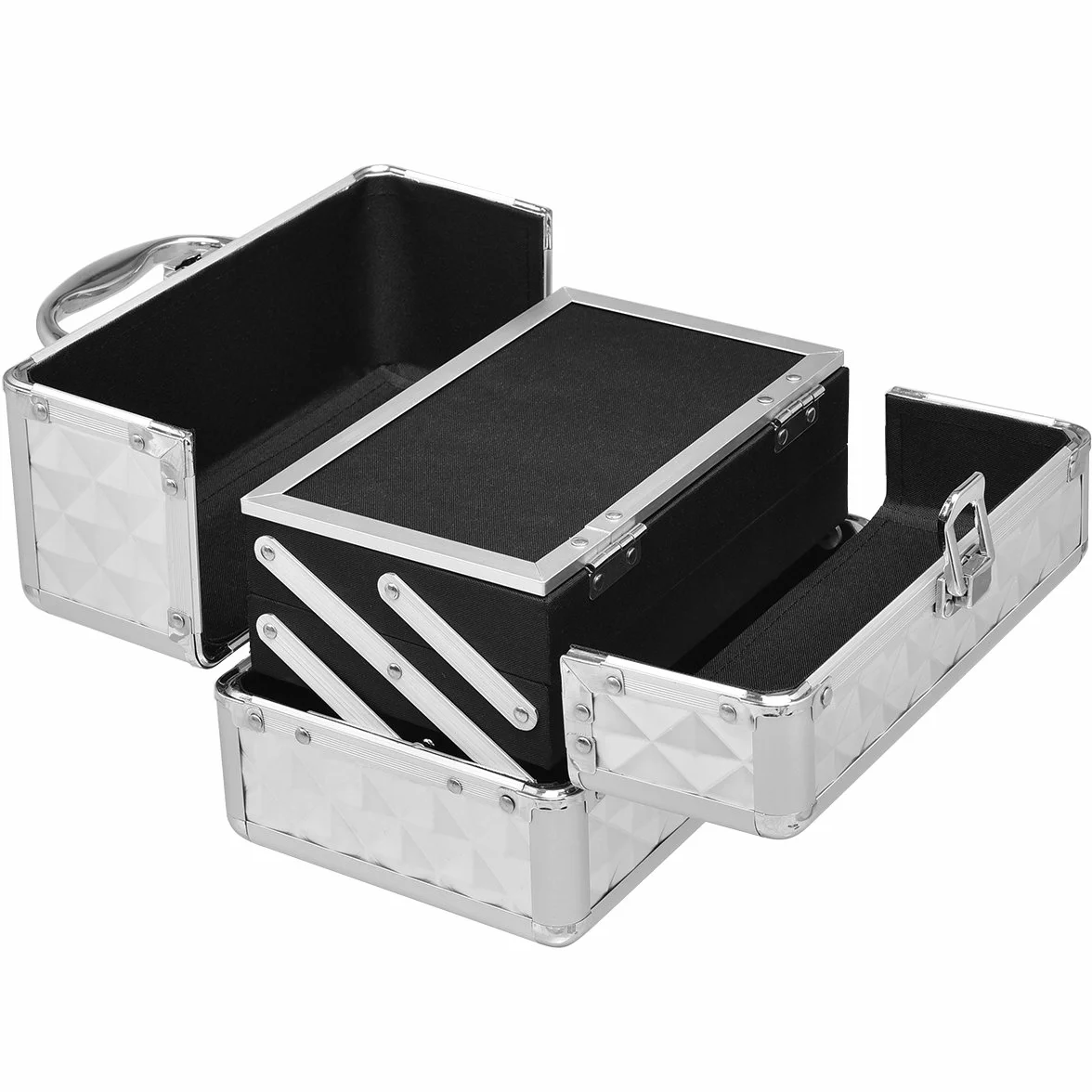 COSTWAY kuferek kosmetyczny Beauty Case z lustrem, srebro, 23 x 15 x 18cm