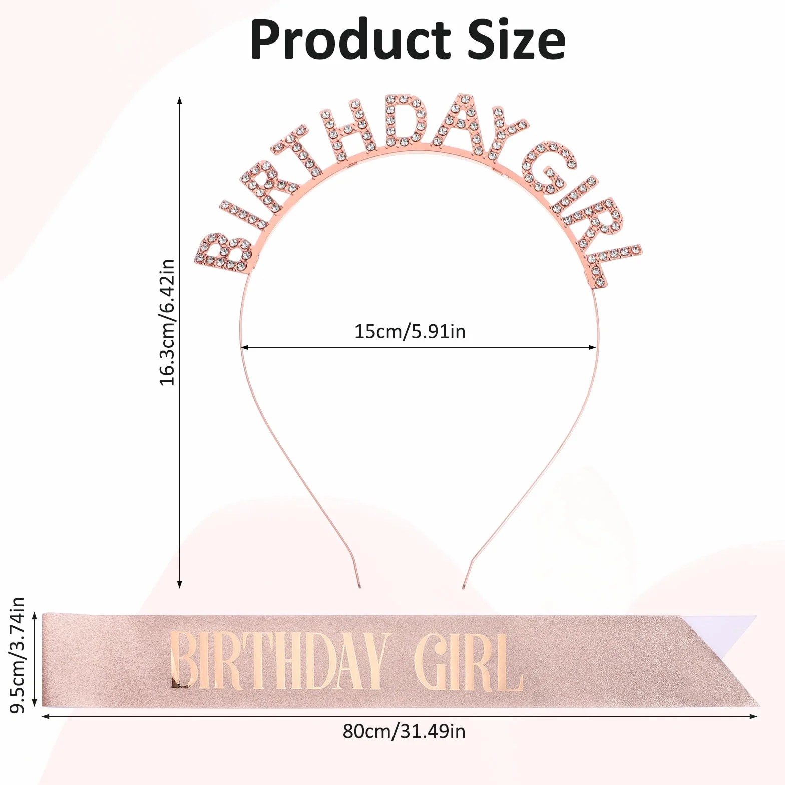 Korona urodzinowa dla dziewcząt, szarfa błyszcząca szarfa urodzinowa "birthday girl", szarfa dla dziewcząt, dla kobiet, na uroczystości, imprezę, bal absolwentów, dekoracja Happy Birthday, na