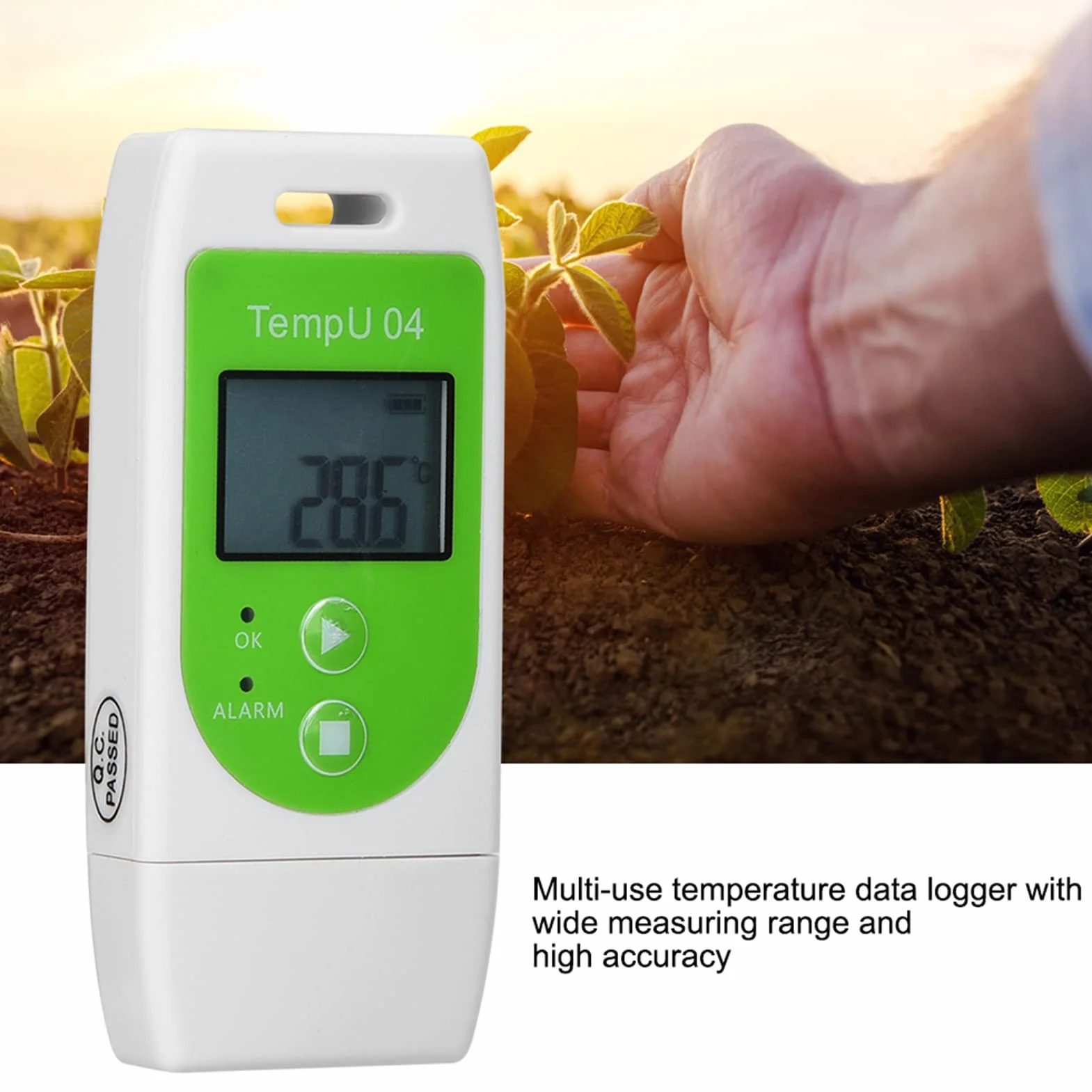 Rejestrator Temperatury, Cyfrowy Rejestrator Danych Temperatury USB z Raportami PDF i CSV Wielokrotnego Użytku Rejestrator Temperatury 32000 Punktów, Wyświetlacz LCD o Wysokiej