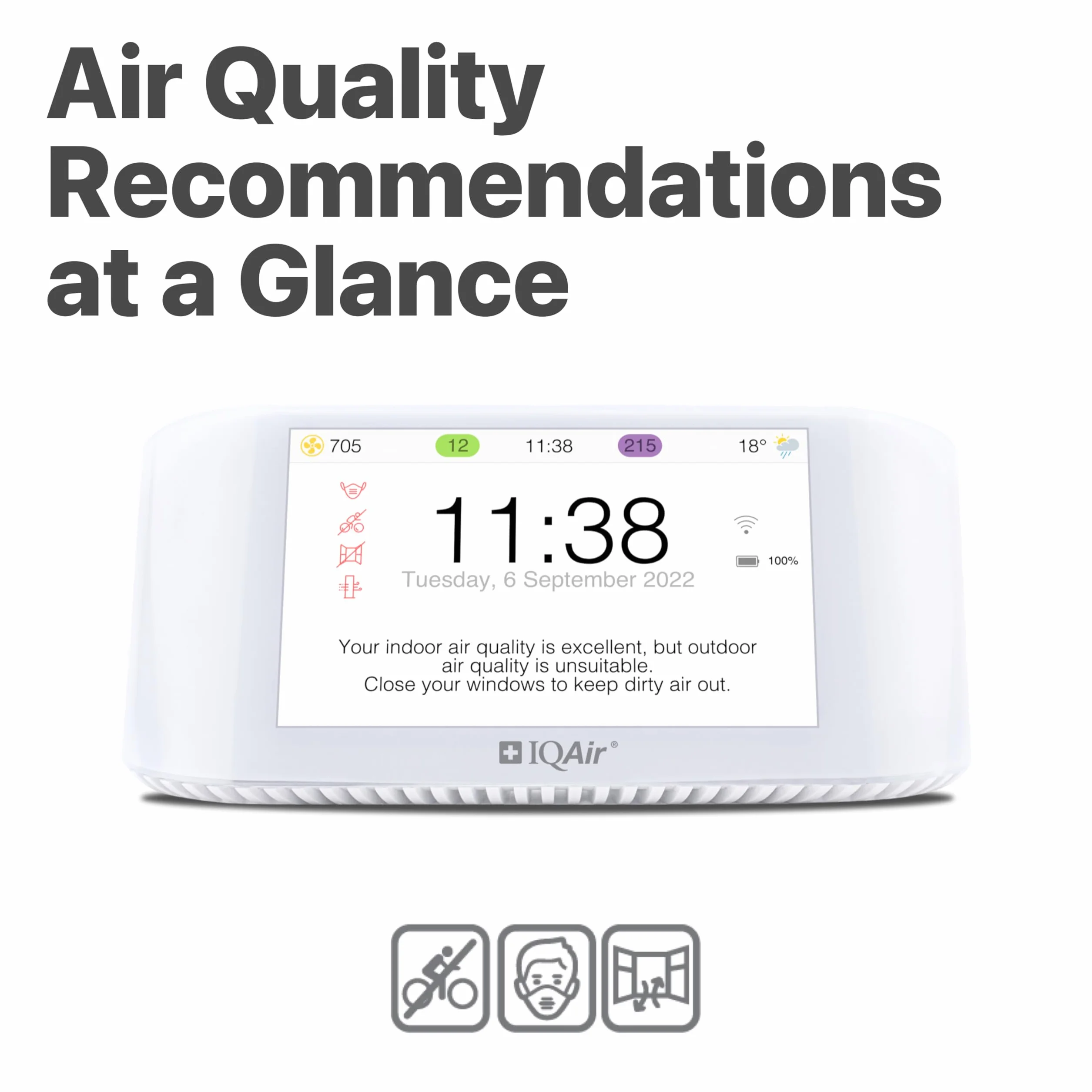 IQAir - Miernik jakości powietrza w pomieszczeniach [drobny pył PM2,5, miernik CO2 z sygnalizacją świetlną CO2, AQI, miernik temperatury, wilgotności], inteligentny miernik jakości powietrza [Wi-Fi]