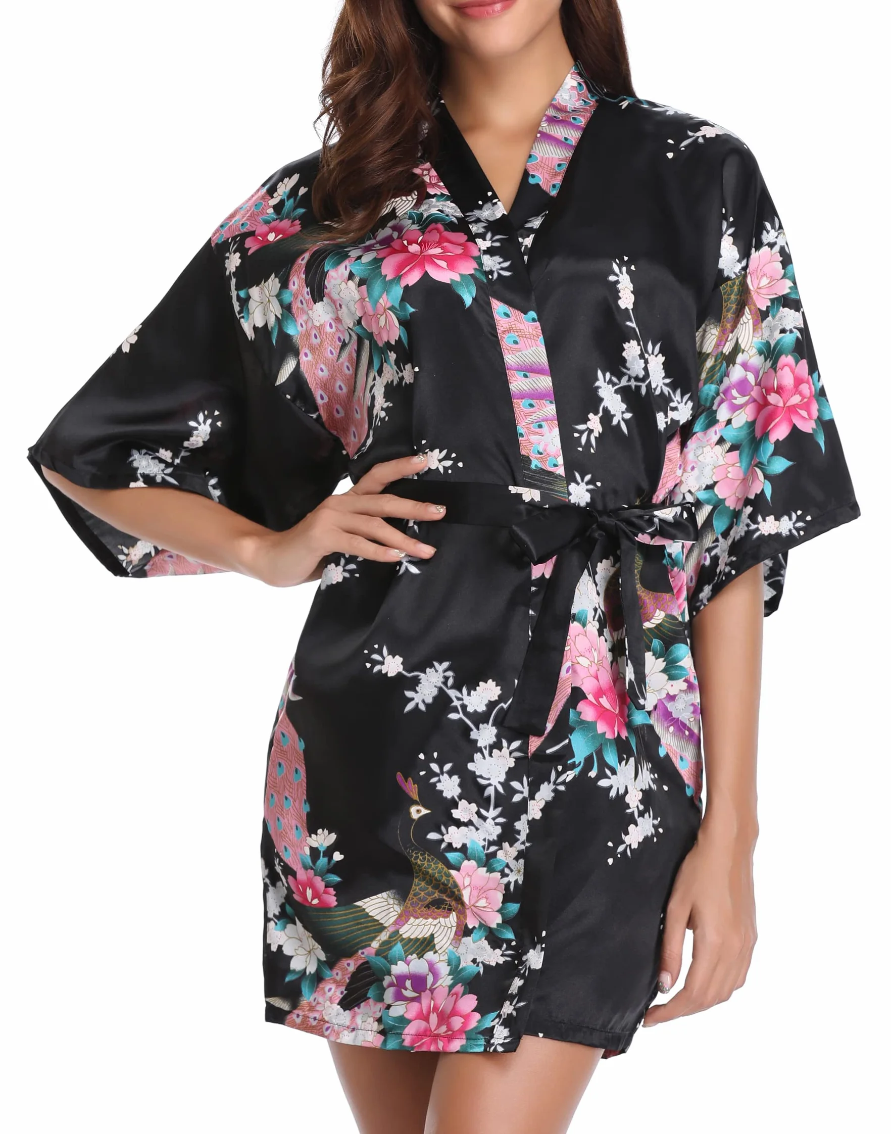 Vlazom Szlafrok damski kimono szlafrok satynowy szlafrok koszula nocna krótki styl szlafrok ślubny