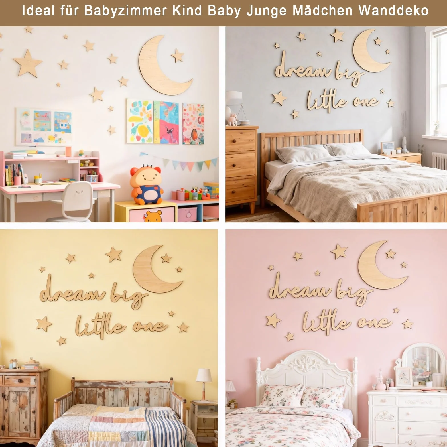Lufdegim 11 sztuk drewnianych liter do dekoracji ścian Dream Big Little One, drewno, napis ścienny, dekoracja ścienna, do pokoju dziecięcego, sypialni, salonu, dekoracja