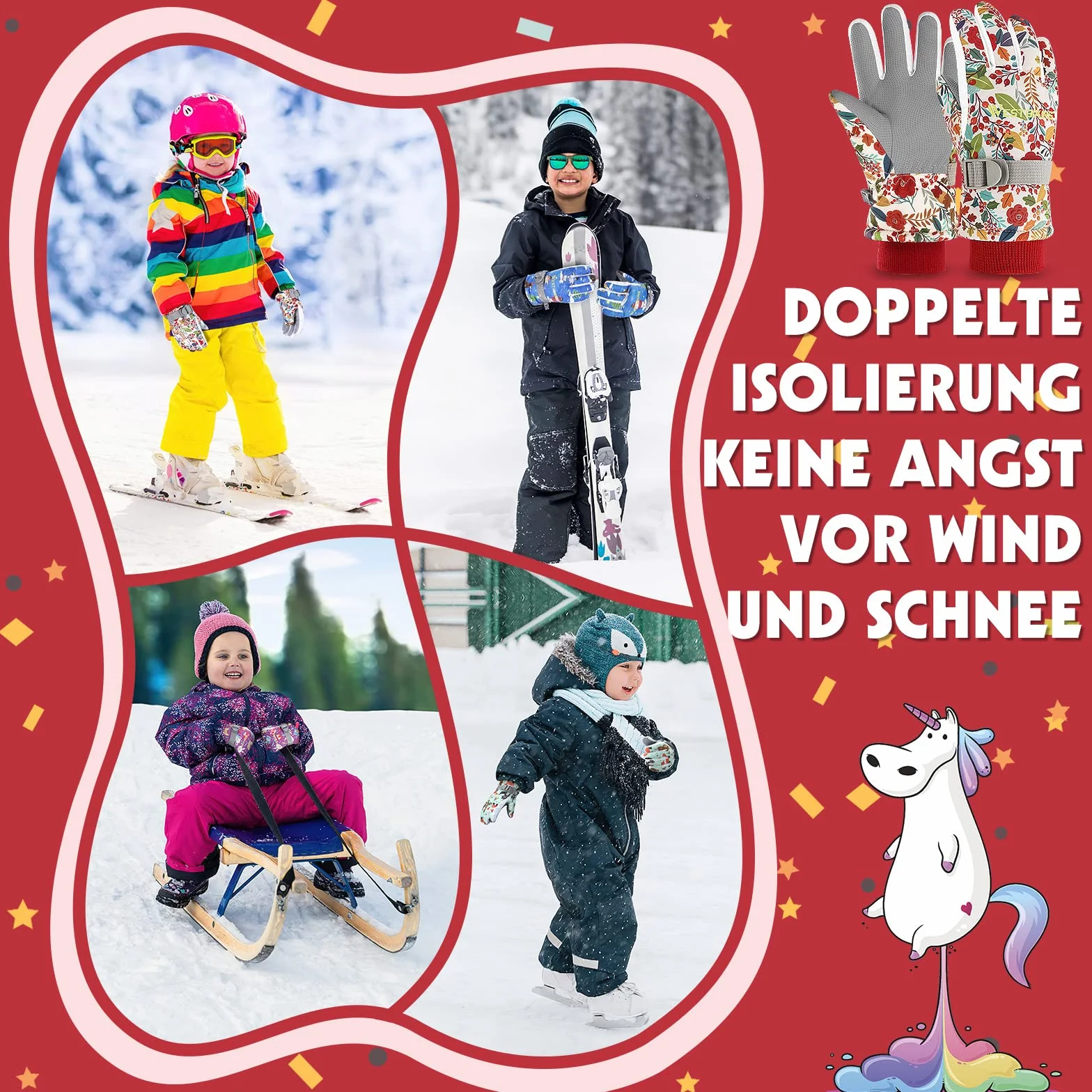 WESTGIRL Dziecięce rękawiczki zimowe, wiatroszczelne, ciepłe rękawice narciarskie, termiczne, wodoodporne, śnieg, kreskówka, rękawice dziecięce, outdoorowe, snowboardowe, do jazdy na rowerze, dla