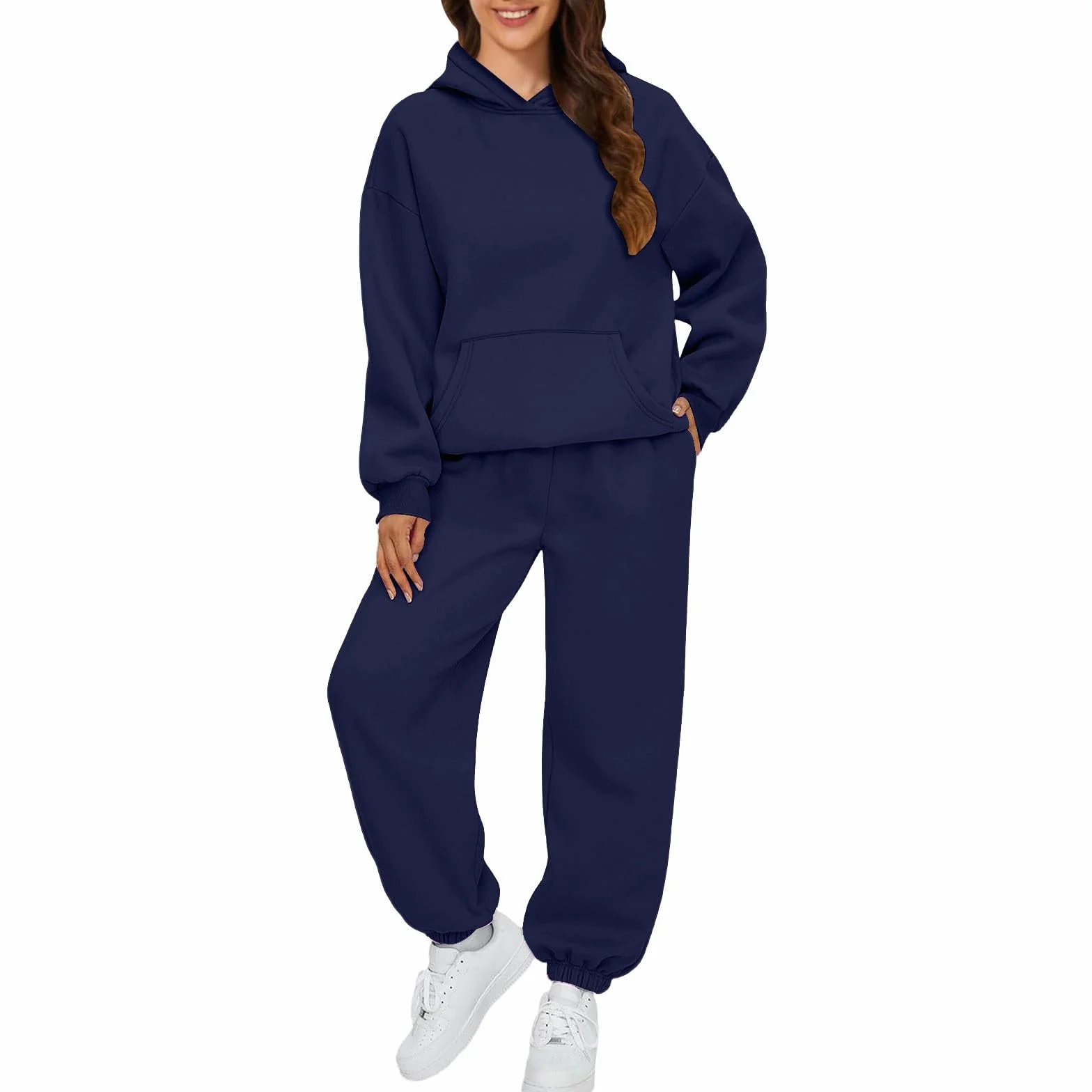 Damski Dres Sportowy Zestaw Elastyczny Sportowy Bluza Z Kapturem I Spodnie Wygodne Na Co Dzień Luźne Dresy gimnastyczne Siłownia Garnitury Fitness Z Kieszeniami Do Jogi, Dwuczęściowy