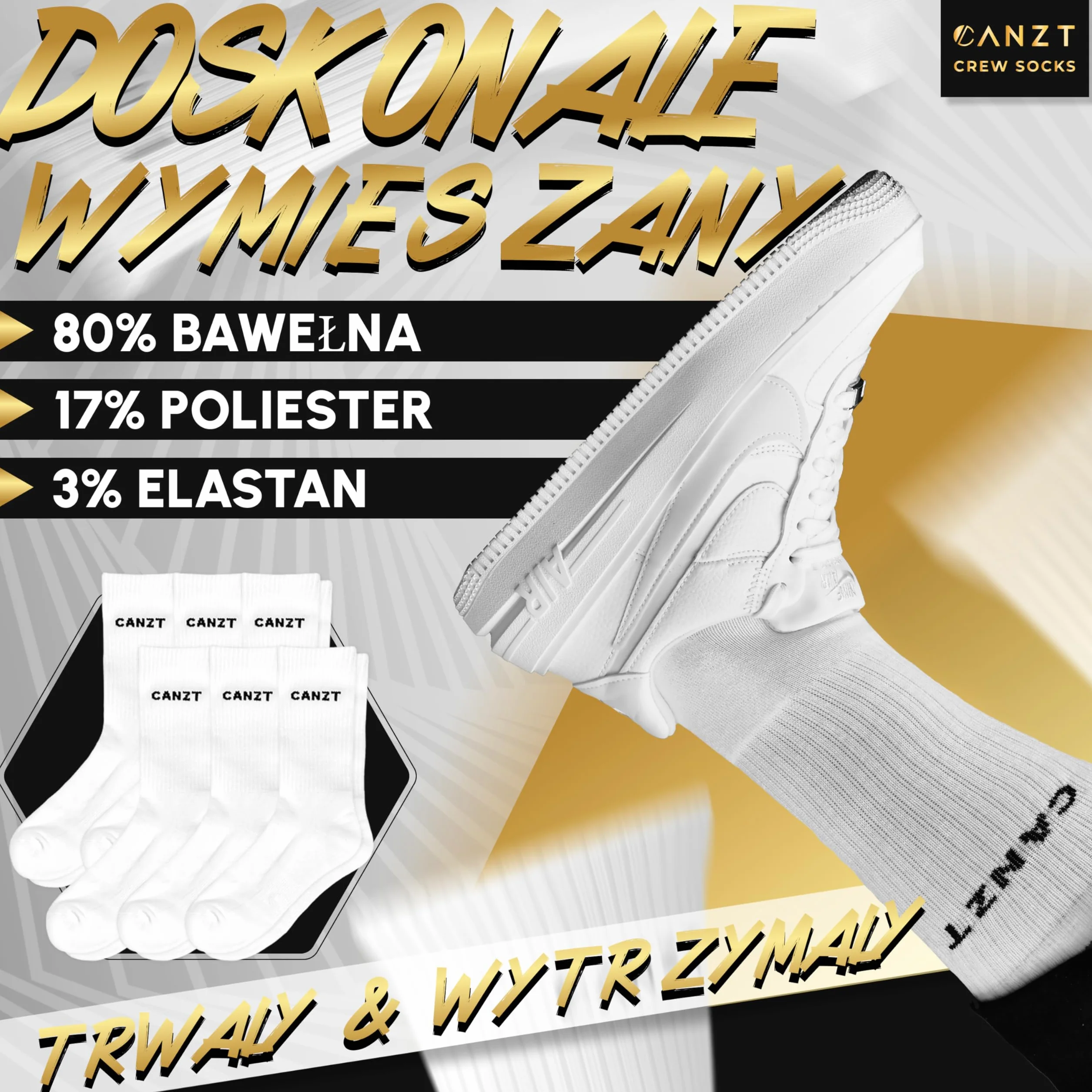 Skarpety Tenisowe Sportowe Białe Męskie i Damskie Zestaw 6 43-46 Bawełna