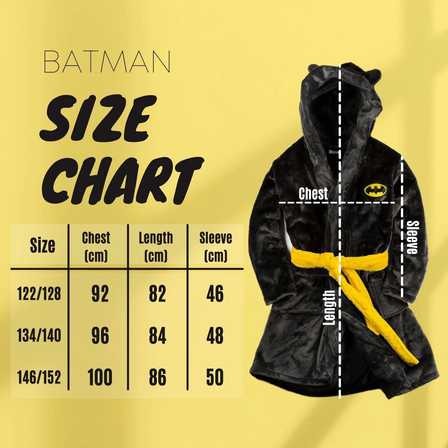 DC Comics The Batman Szlafrok Dziecięcy Czarny Kaptur Dla Chłopca Dziewczynki 3 Rozmiary