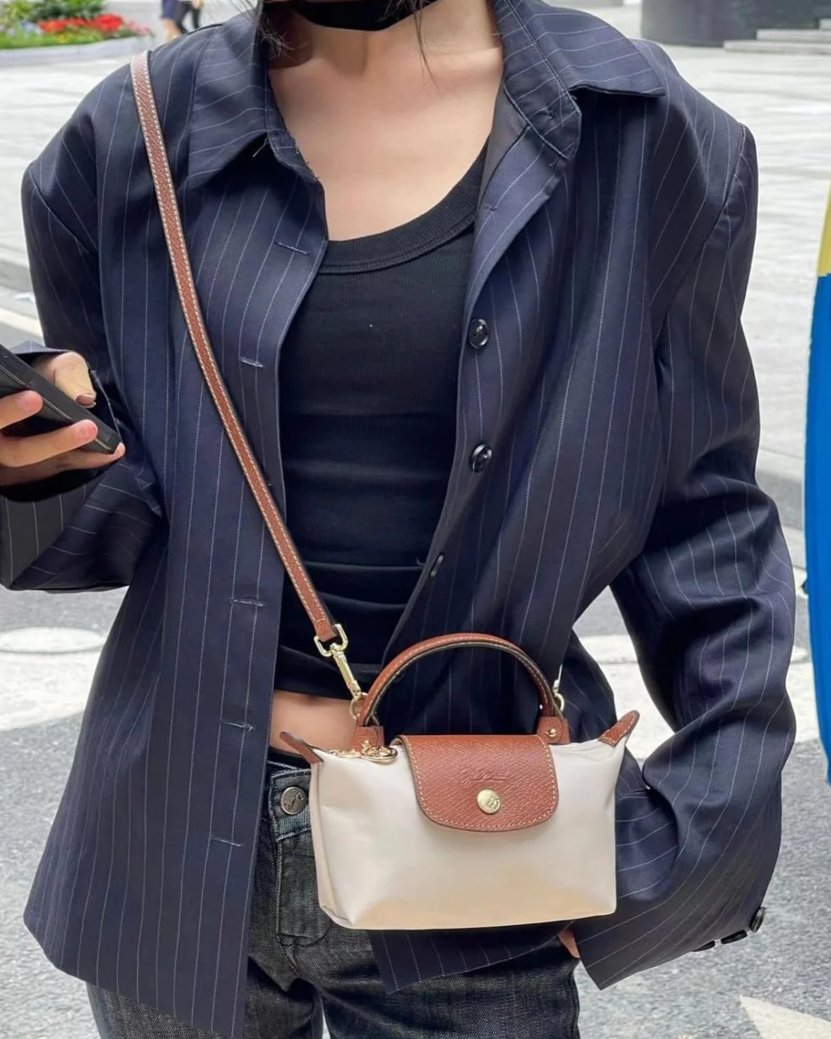 Skórzany pasek na ramię do torebki Longchamp, brązowy, mini Bag Straps z 2 adapterami, 1,2 cm