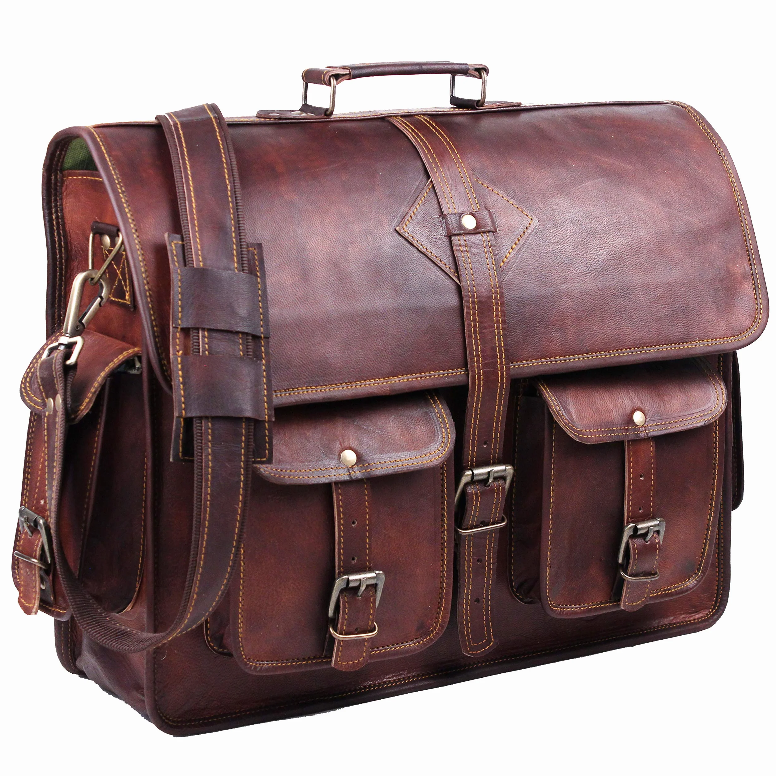 Skórzana torba Vintage Laptop 18 cali Męska Brązowa Aktówka
