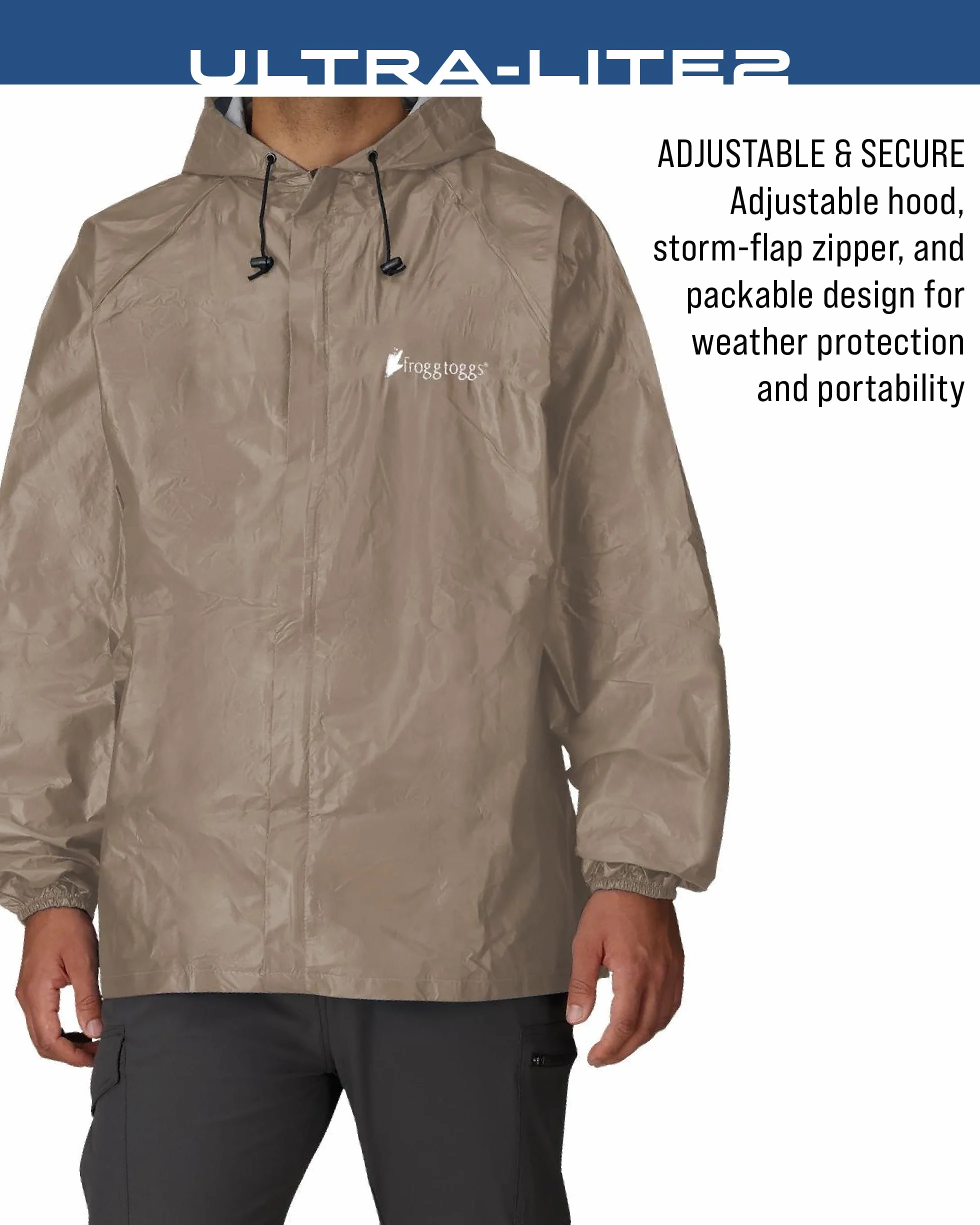 Frogg Toggs Ultra-lite2 Męska kurtka przeciwdeszczowa, wodoodporna, oddychająca, Khaki, M