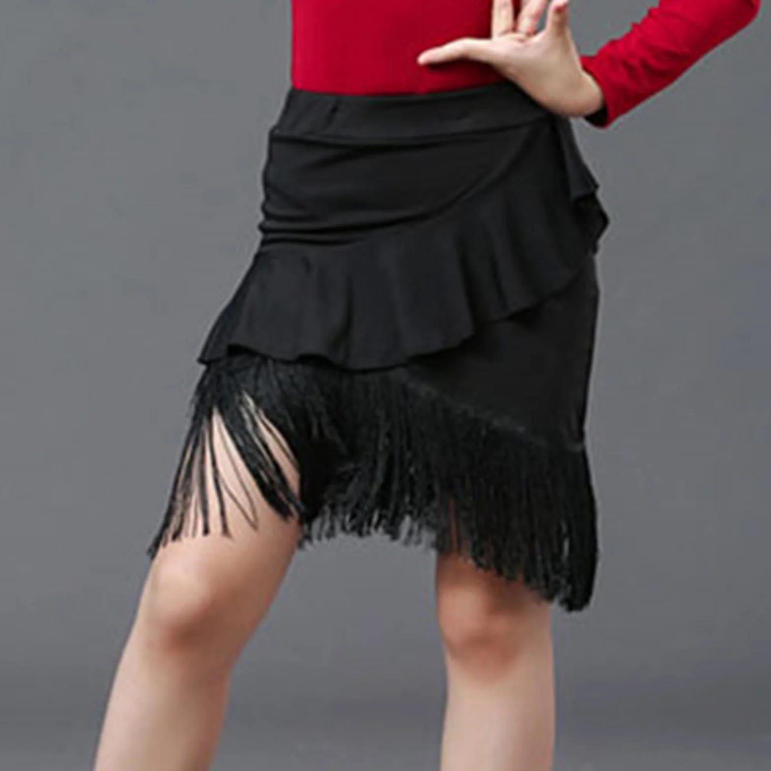 Dziewczęca Spódnica Do Tańca Towarzyskiego Latin Fringe Z Plisowaną Powierzchnią I Frędzlami Swing Mini Spódniczka Do Tańca Tango Samba Performance Costume Do Tańca Towarzyskiego (170 cm)