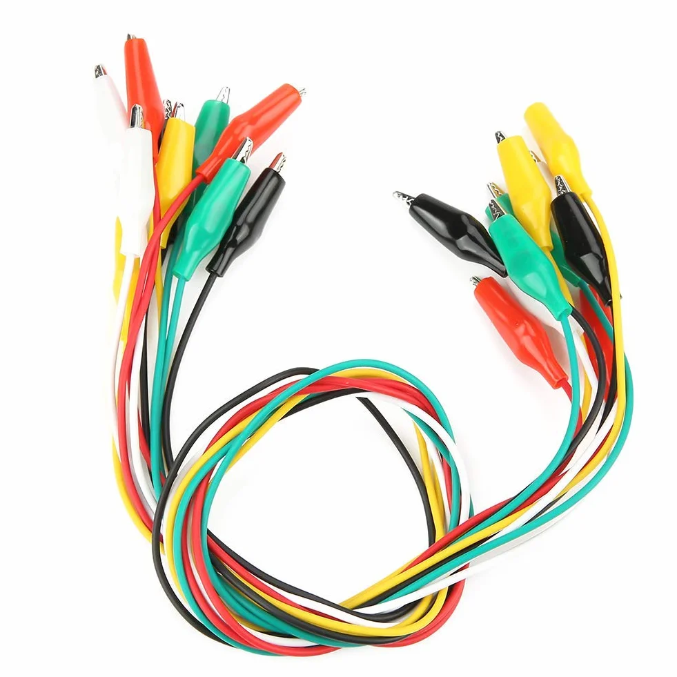 Aramox Zestaw 10 Kolorowych Kabli Testowych z Klipsami Krokodyla, 50 cm, 35 mm, Podwójnie Zakończone, do Testów Elektrycznych