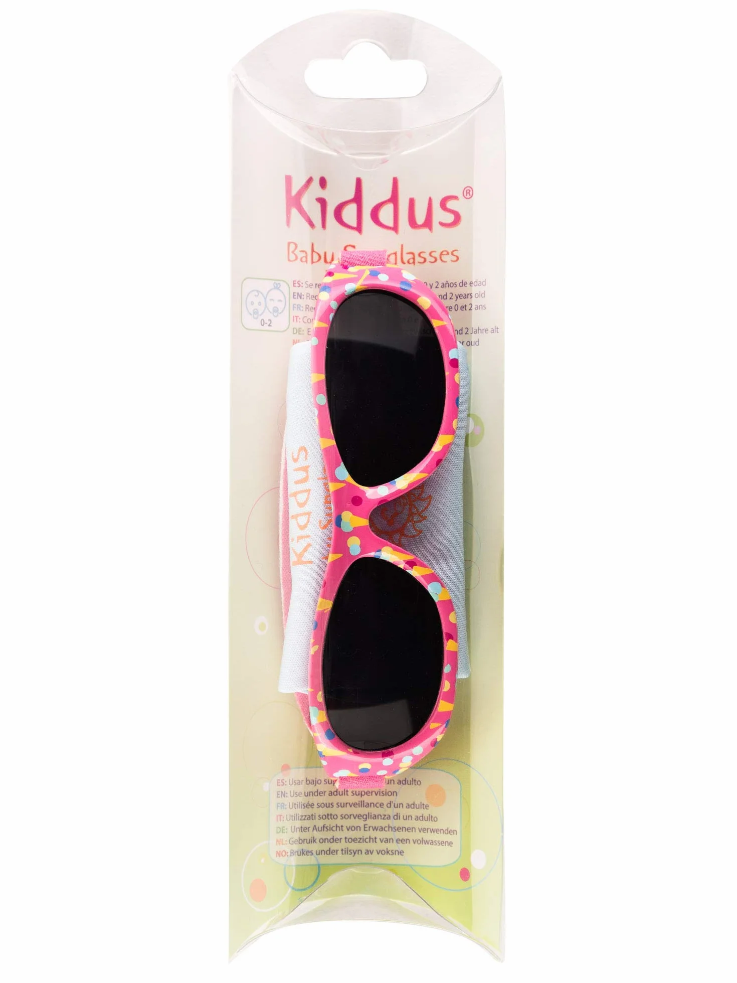Kiddus Okulary Baby dla noworodków i niemowląt, dziewczynek i chłopców 0 m-ca – 2 lata. Filtr UV400, 100% ochrona przed promieniowaniem UV. Miękka, regulowana opaska. Wygodne i bezpieczne.