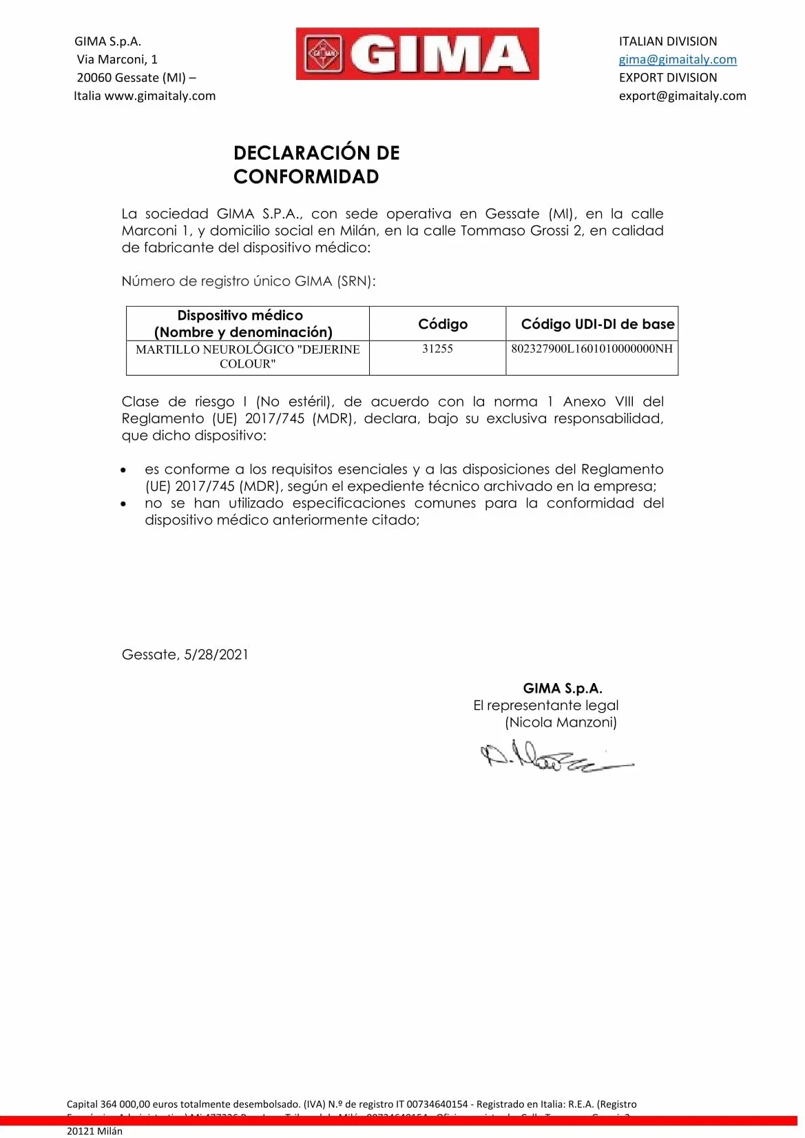 Gima 31255 młotek neurologiczny, kolor Dejerina, 1 sztuka
