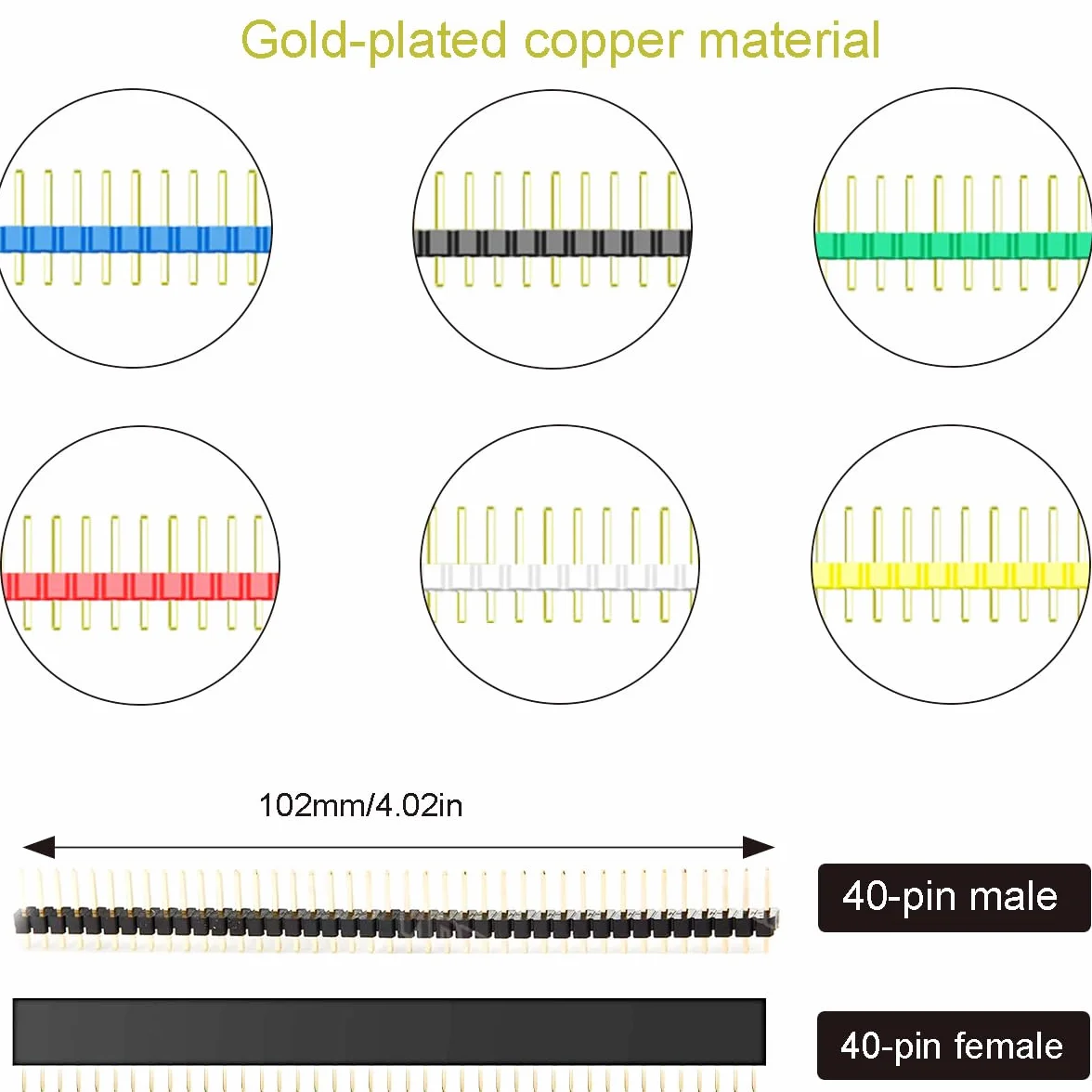 30 szt. 2,54 mm nagłówek pinowy kolor pozłacany pinheader 40-pinowy męski zestaw złączy wtykowych PCB listwa pinowa + 30 szt. 40-pinowe żeńskie nagłówki do PCB Board Project DIY