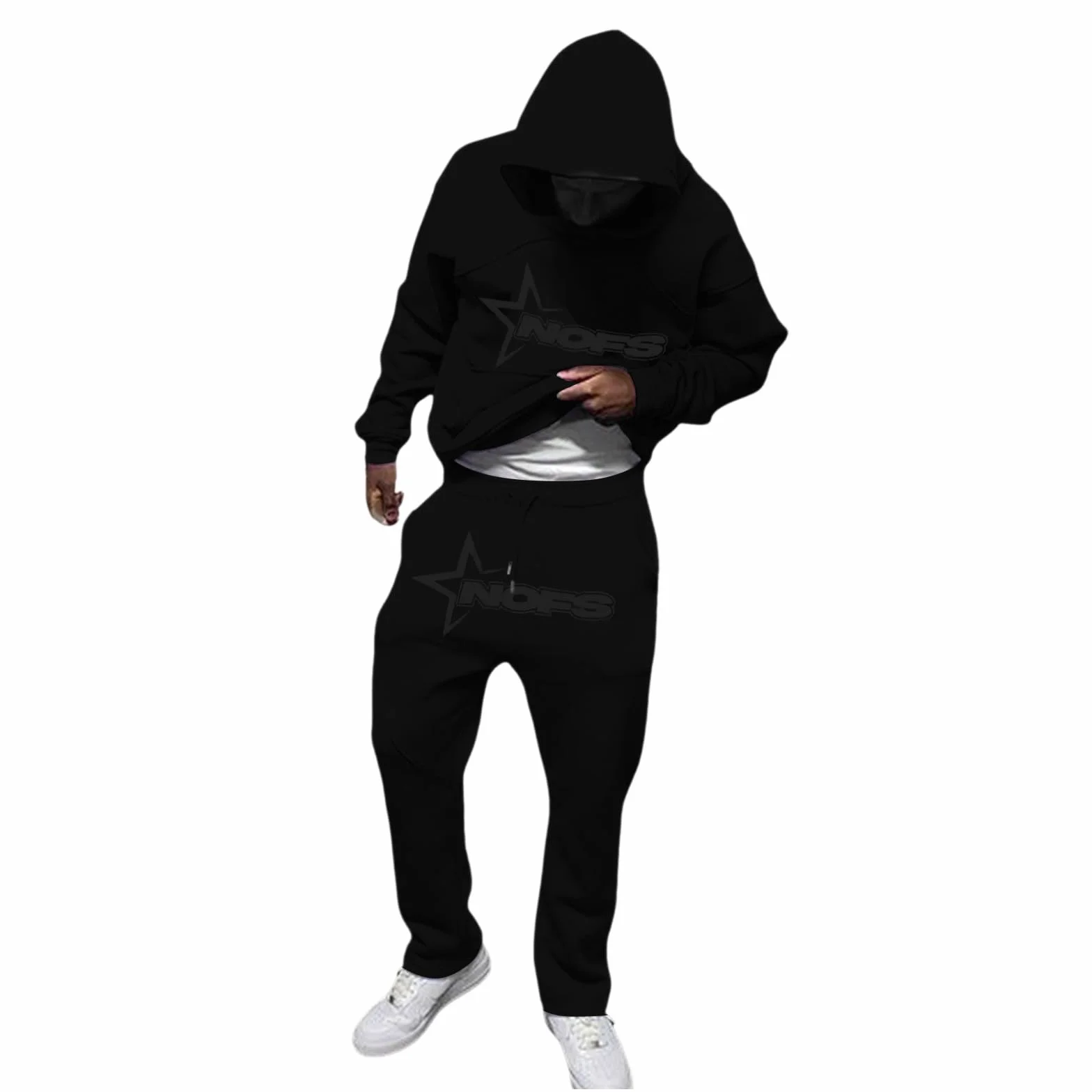 NOFS męski dres do joggingu, dres treningowy, bluza z kapturem i spodnie do biegania, dres sportowy, bluza z kapturem, styl Streetwear, modny strój na siłownię, ciepły strój