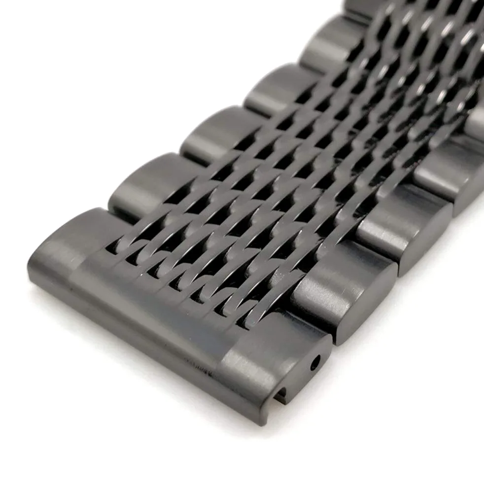 20/22/24mm HQ Shark Mesh zilver zwart pasek do zegarka ze stali nierdzewnej bransoletka zamienna mężczyźni składane zapięcie pasek do zegarka bezpieczeństwa (kolor: zwart, rozmiar: 22mm)