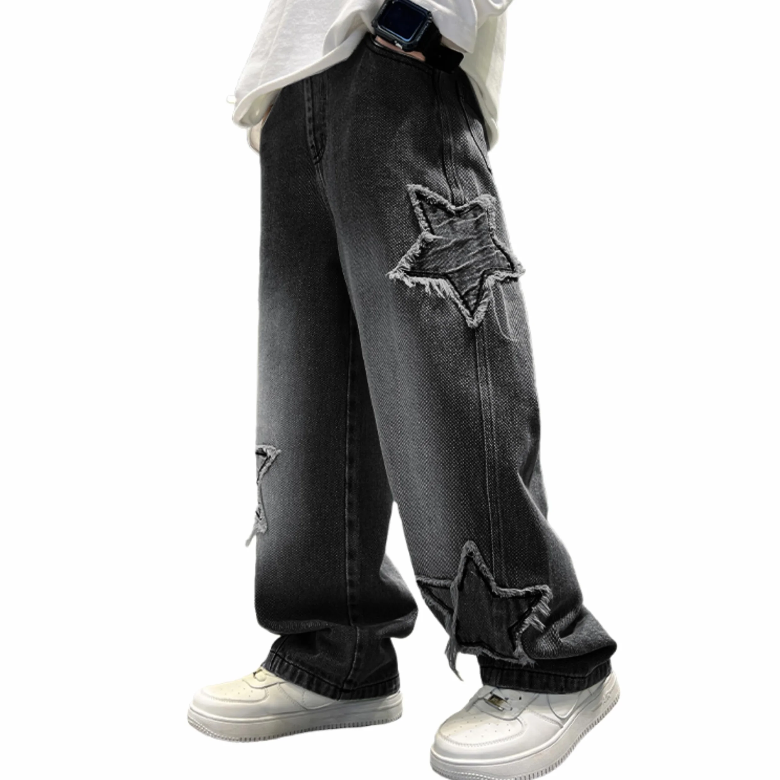 Rolanko Bootcut Baggy dżinsy chłopięce z wieloma kieszeniami Vintage Denim Spodnie Streetwear dla dzieci