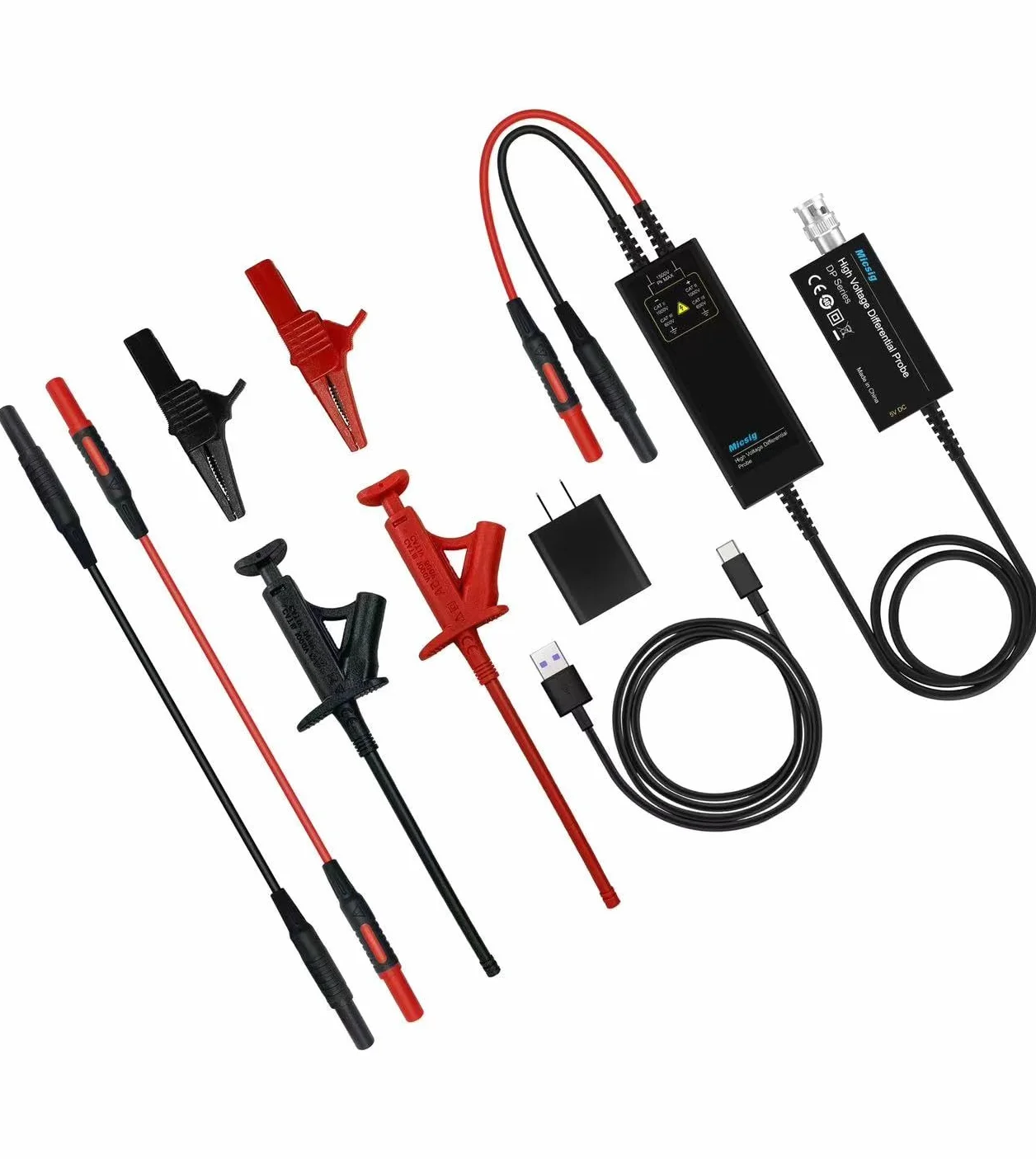 Micsig DP10013 Sonda różnicowa wysokiego napięcia 1300 V 100 MHz 3,5 ns czas narastania 50X/500X tłumienie, Tektronix P5200A P5205A P5210A, biały