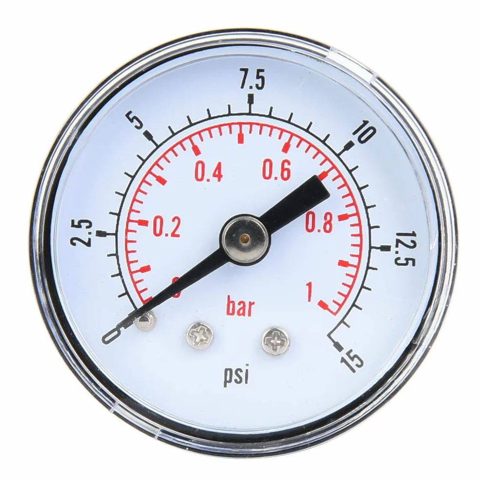 Mechanisches Manometer, 1/8 Zoll BSPT Axialmanometer für Luft, Öl und Wasser(0-15psi,0-1bar)