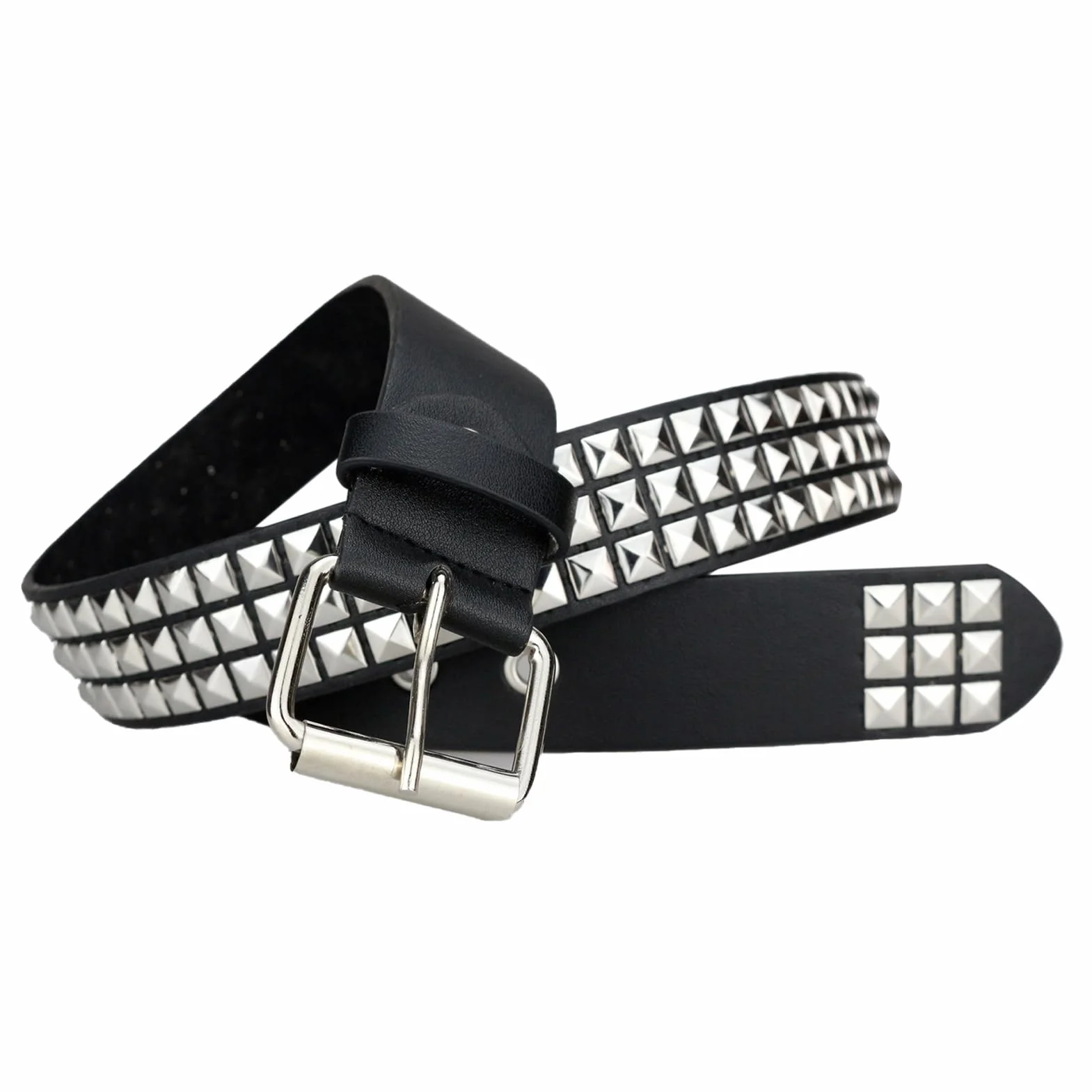 Women's Punk Black Belt, Adjustable PU Leather Waist Belt, Multi-Layered Buckle Design 115cm/45.28 inches, 1-Pack Black, For Party Nightclub Daily Wear Dating Outfits