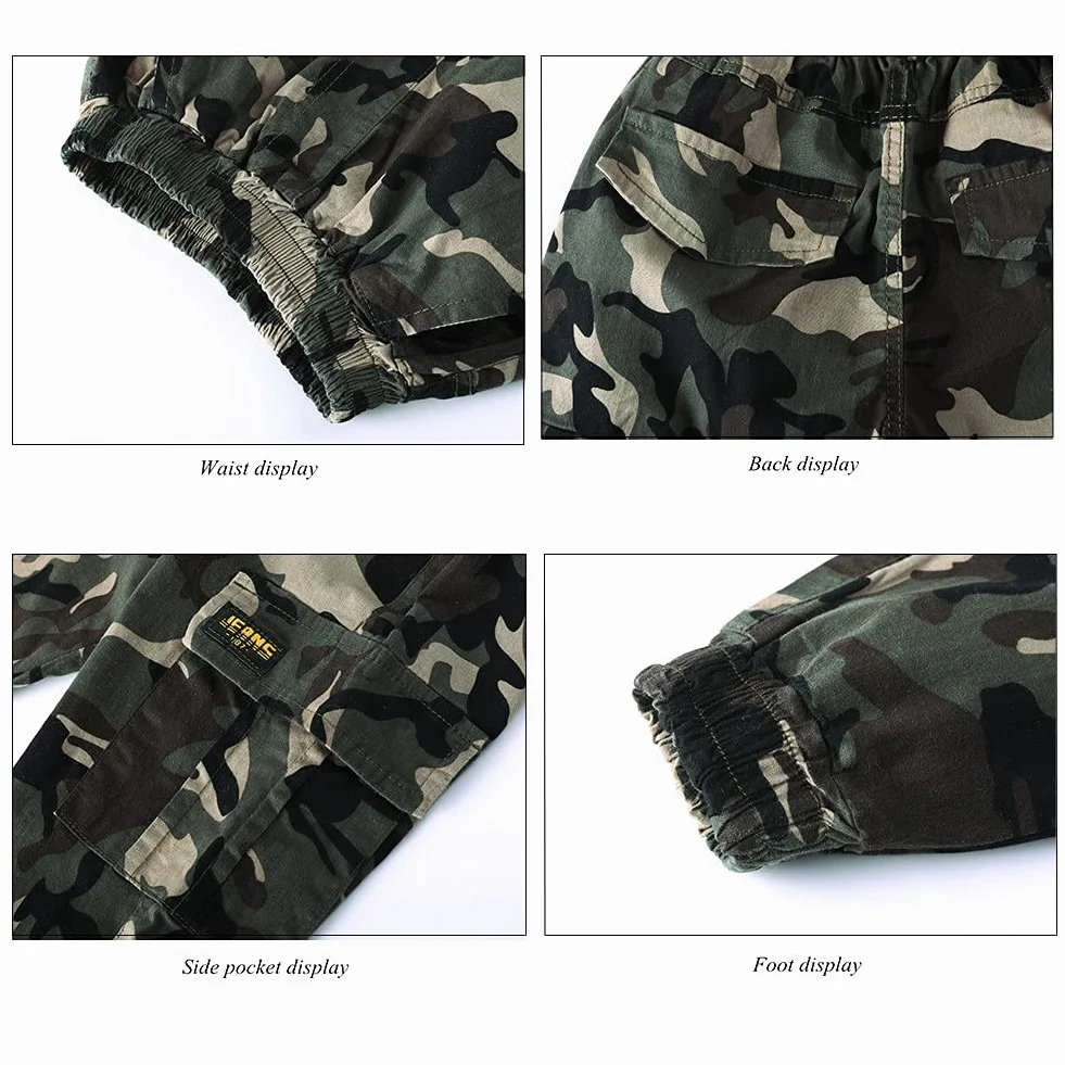 Rolanko Camouflage spodnie dla chłopców, dzieci, spodnie cargo z kieszeniami z elastycznym ściągaczem