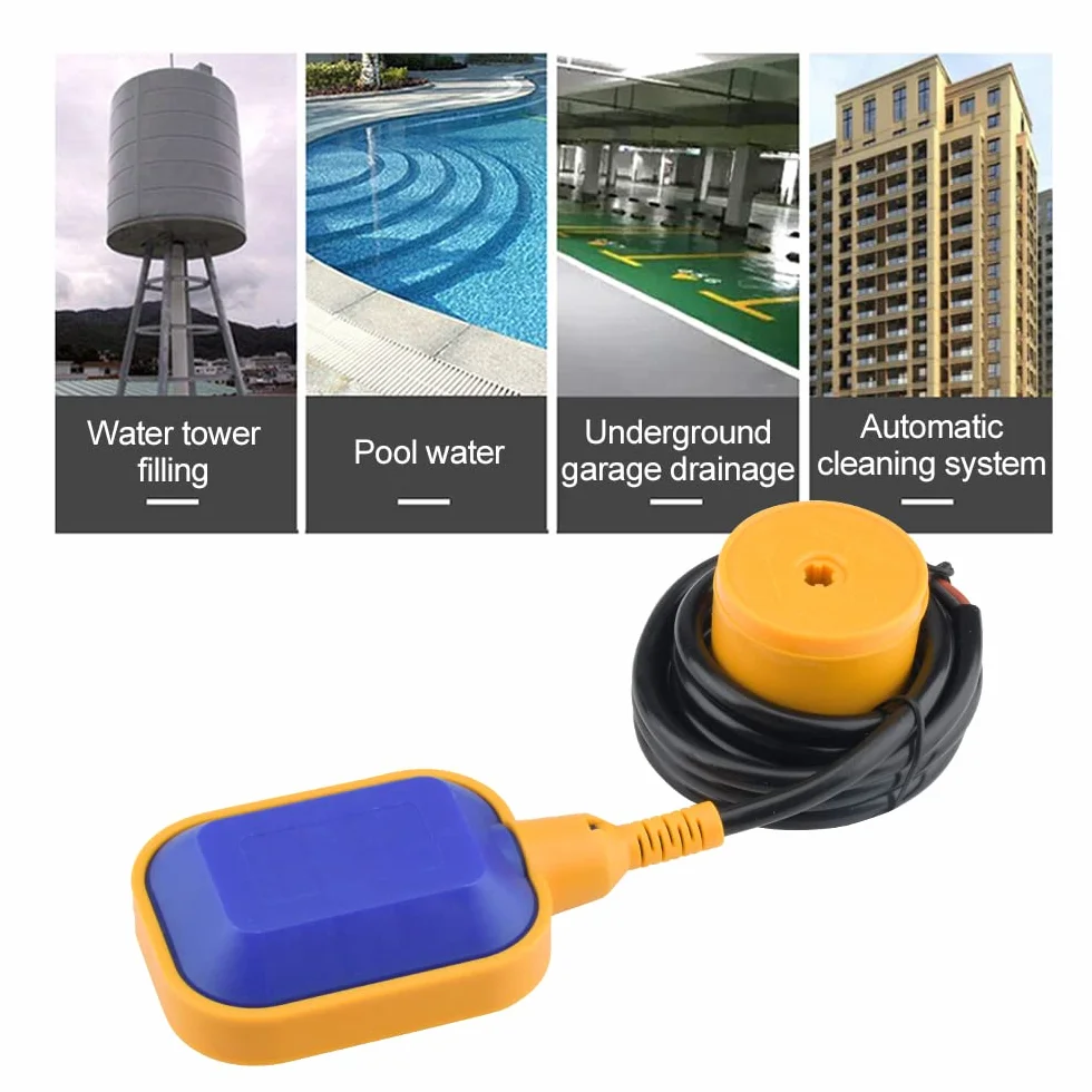 Aideepen 3 m kabel do regulatora poziomu wody, automatyczny przełącznik regulacji, prostokątny przełącznik pływakowy do zbiorników wieży wodnych, basenów, basenów fabrycznych AC 220 V-380 V