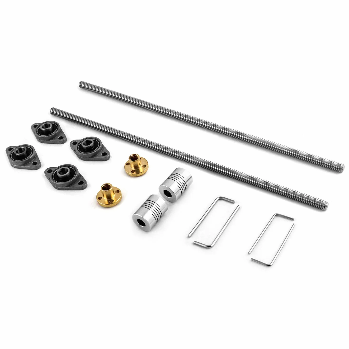 Zestawy QWORK 2 300mm 8mm T8 pręt gwintowany śruba pociągowa do drukarki 3D, śruba pociągowa, nakrętka miedziana, sprzęgło, łożysko kulkowe z poduszką, klucz sześciokątny