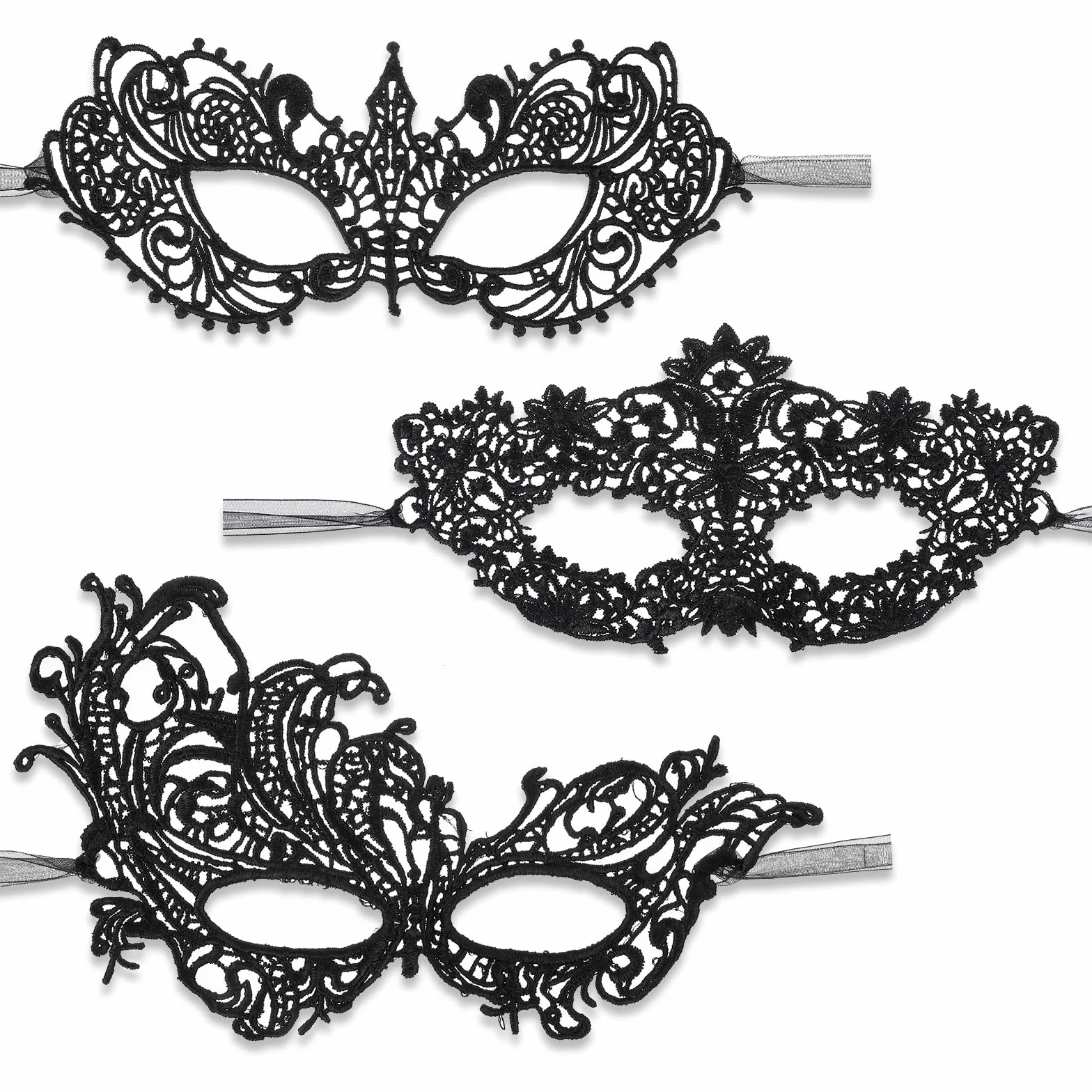 Lusofie 3 sztuki maski na bal maskowy, czarna, wenecka, damska maska koronkowa, maska na oczy, maskarada, regulowane ramiączka, na karnawał, maskaradę, imprezę, do kostiumu, sukni wieczorowej, tańca