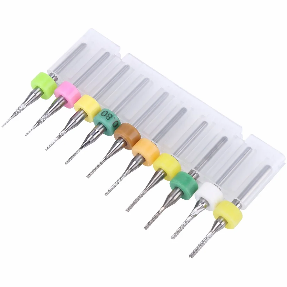 1/8 cala Stalowe obrotowe frezy do grawerowania z węglików spiekanych do PCB CNC SMT 0,5/0,6/0,7/0,8/0,9/1,0/1,1/1,2/1,3/1,4 mm 10 sztuk