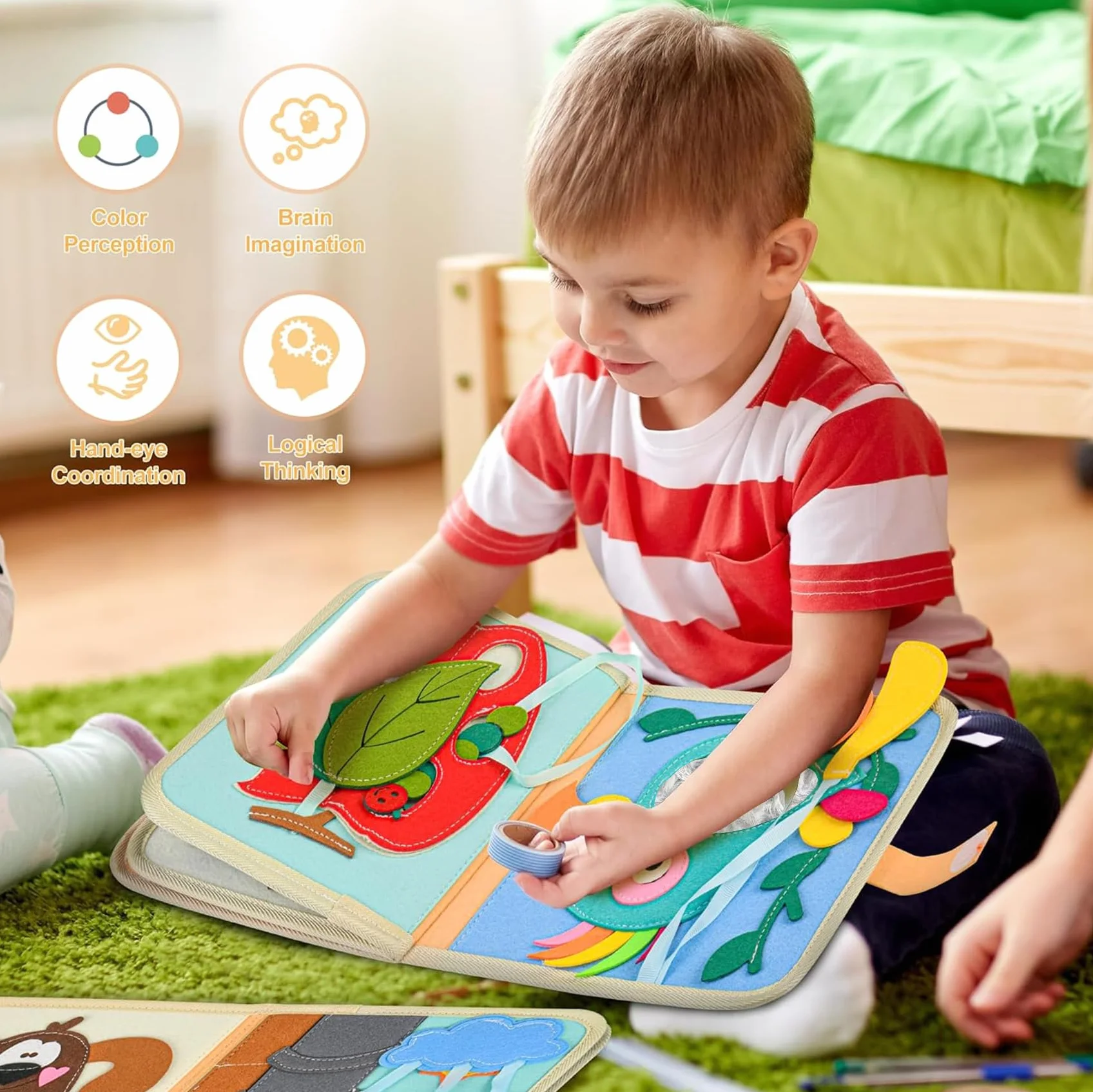 Quiet Book od 1 roku | książka materiałowa dla niemowląt | filcowa książka Montessori | książki dla niemowląt z miękkiego materiału, wczesna nauka, umiejętności życiowe, zabawka edukacyjna, filc 3D,