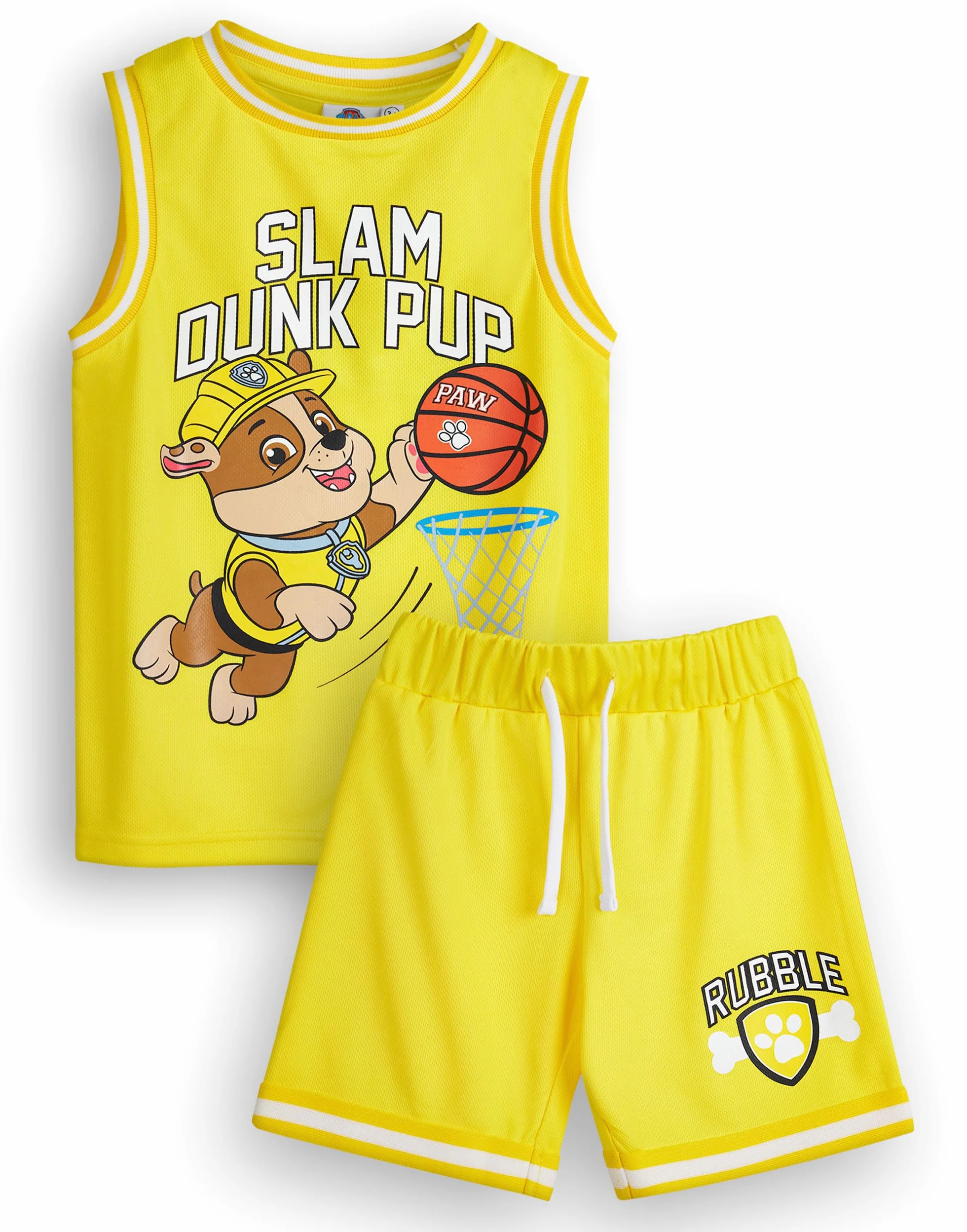 Paw Patrol Boys Rubble Koszulka i spodenki do koszykówki | Kids Slam Dunk Pup Dwuczęściowy żółty strój sportowy | Zestaw dla dzieci