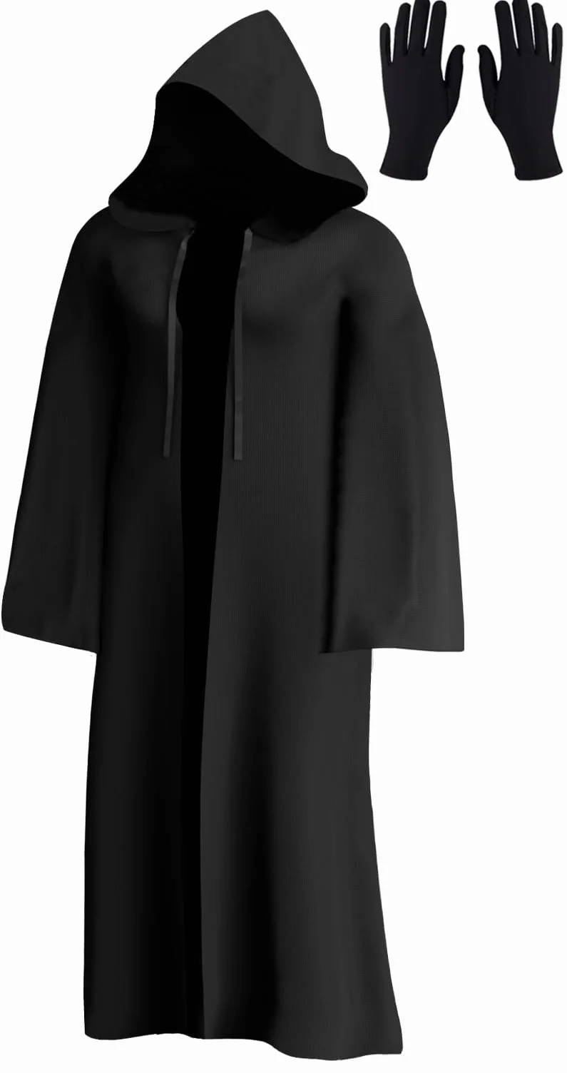 Peleryna z kapturem, czarna, kostium na karnawał, Halloween, kostium Jedi, męska peleryna z kapturem, szata dla dorosłych, wampira, czarodziejska, Cosplay, strój na imprezę